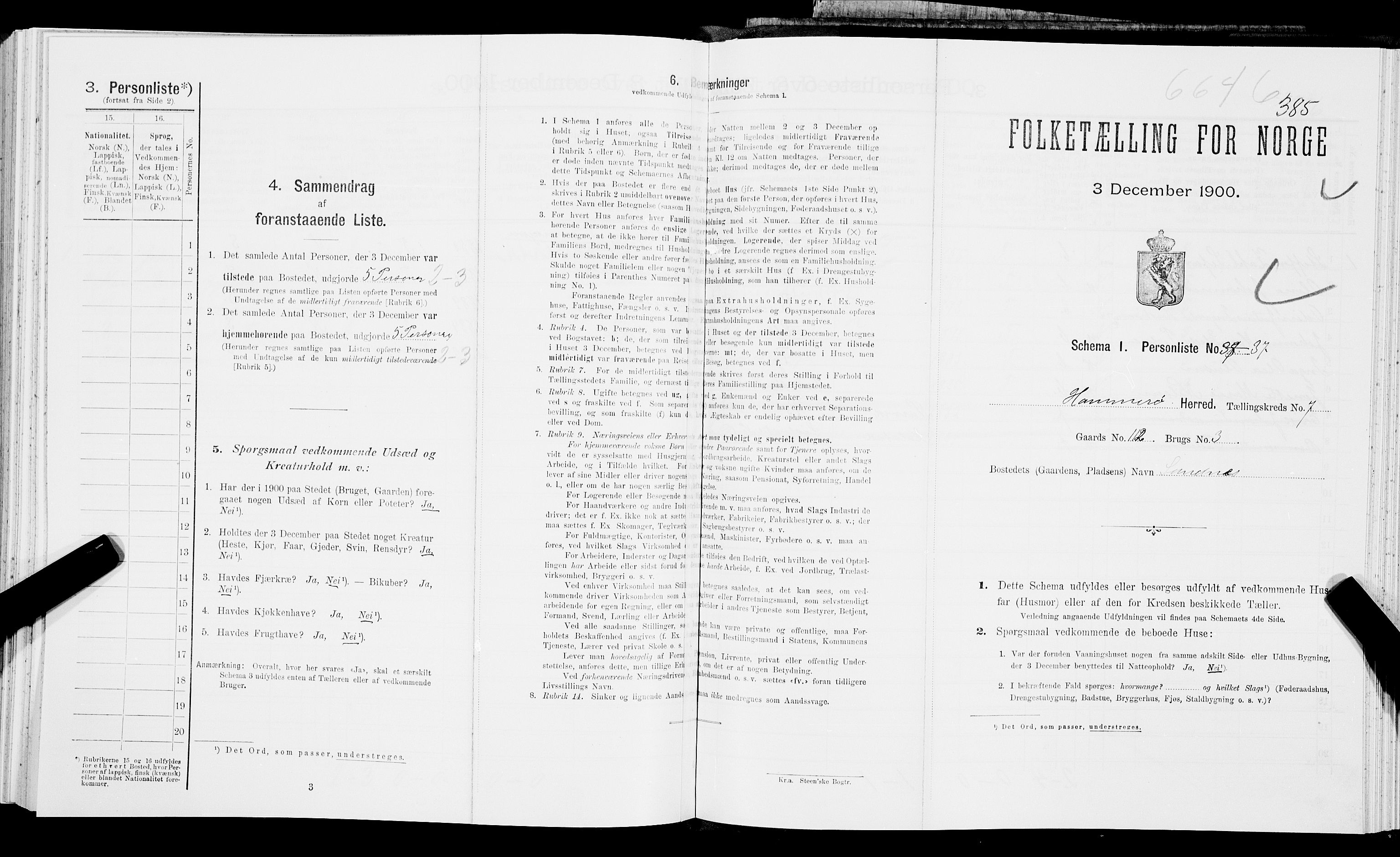 SAT, Folketelling 1900 for 1849 Hamarøy herred, 1900, s. 876