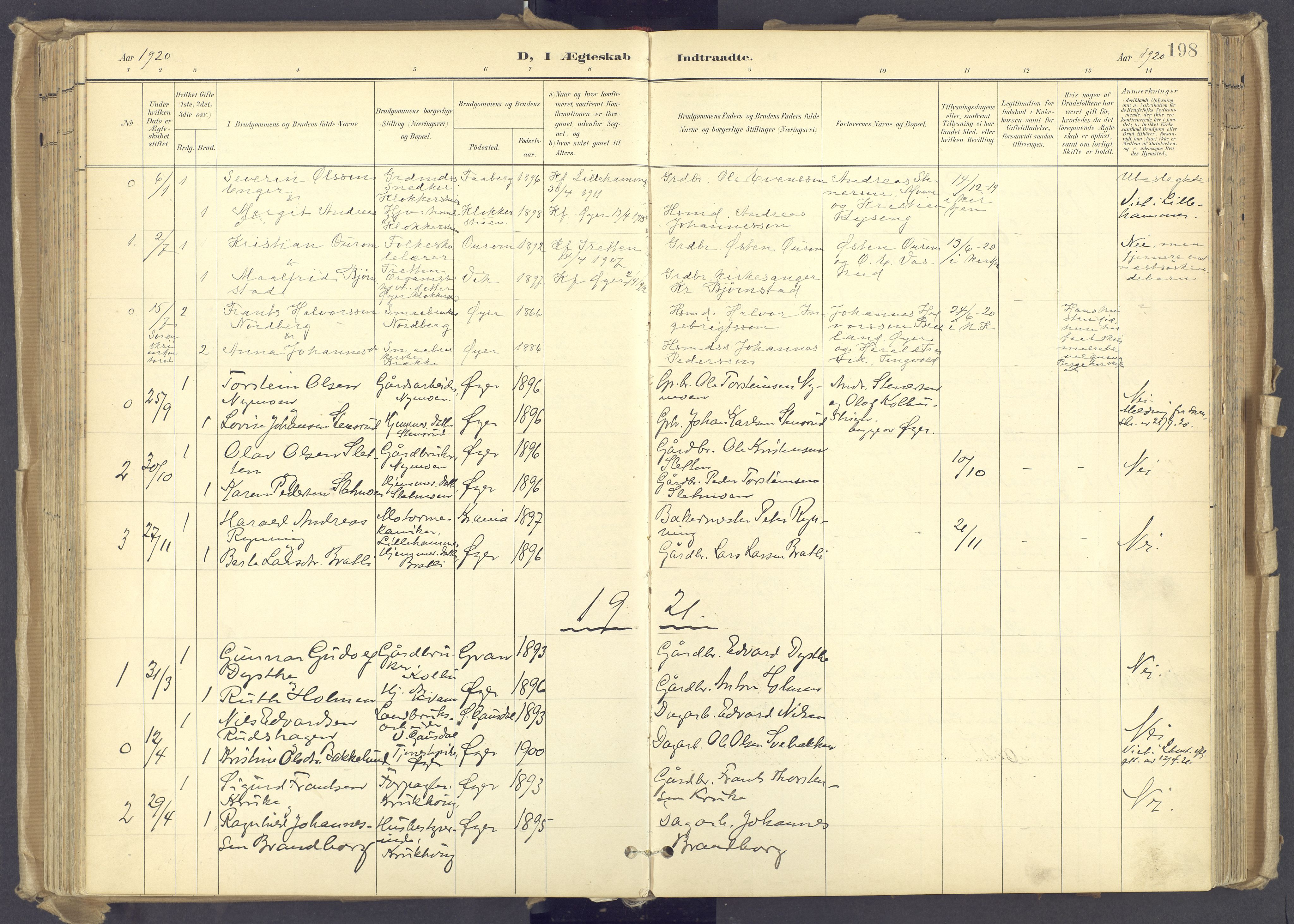 Øyer prestekontor, AV/SAH-PREST-084/H/Ha/Haa/L0012: Ministerialbok nr. 12, 1897-1920, s. 198