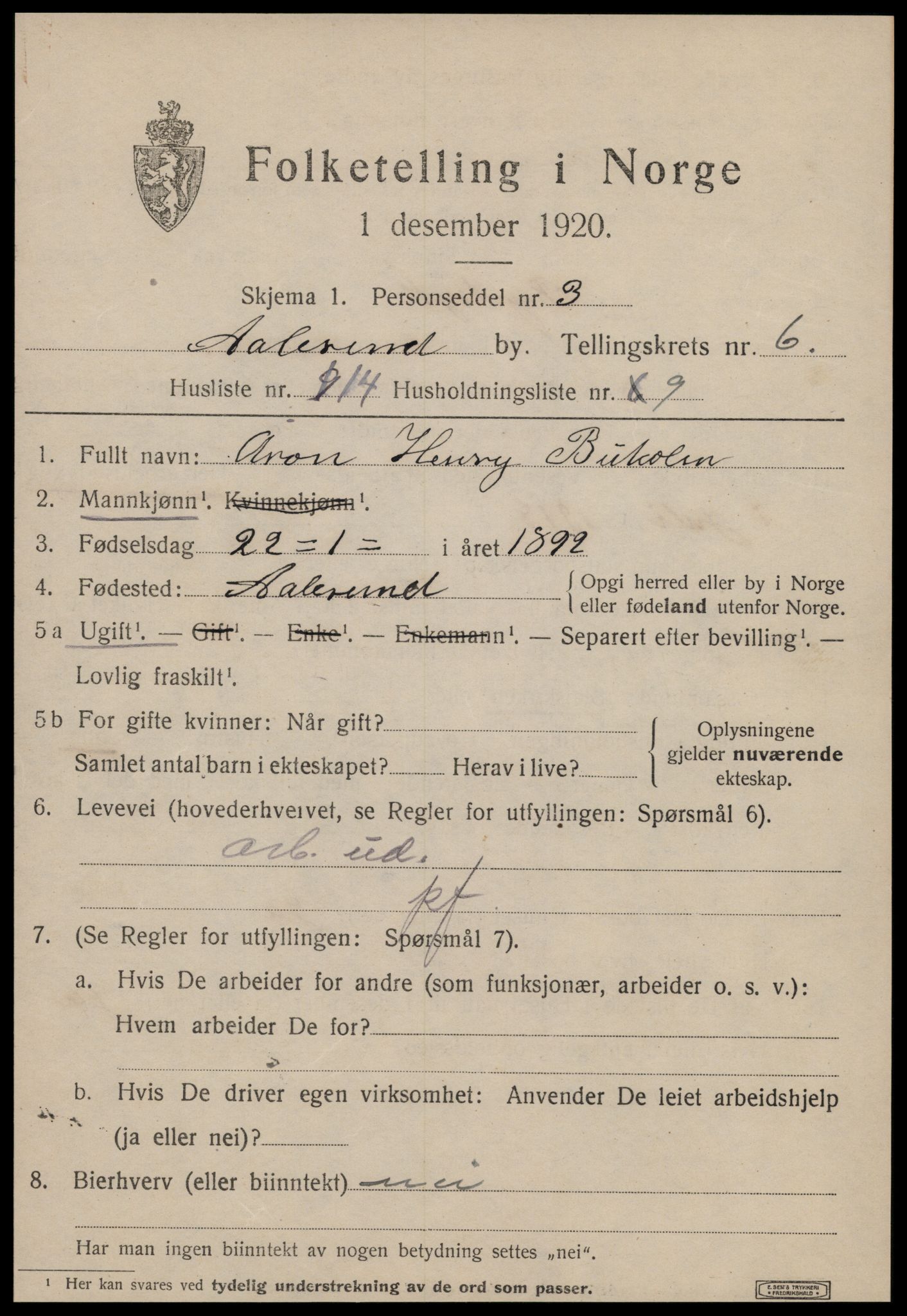 SAT, Folketelling 1920 for 1501 Ålesund kjøpstad, 1920, s. 18076