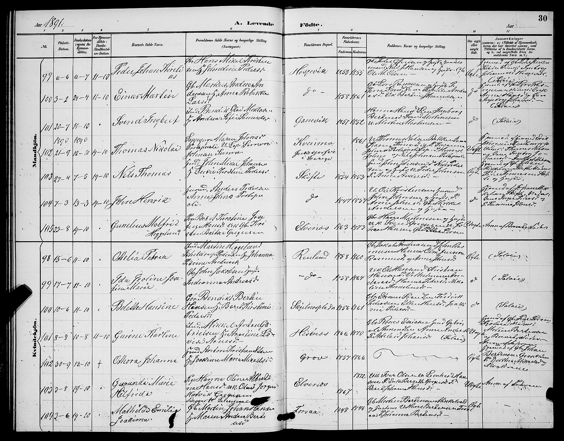 Ibestad sokneprestembete, AV/SATØ-S-0077/H/Ha/Hab/L0008klokker: Klokkerbok nr. 8, 1890-1903, s. 30