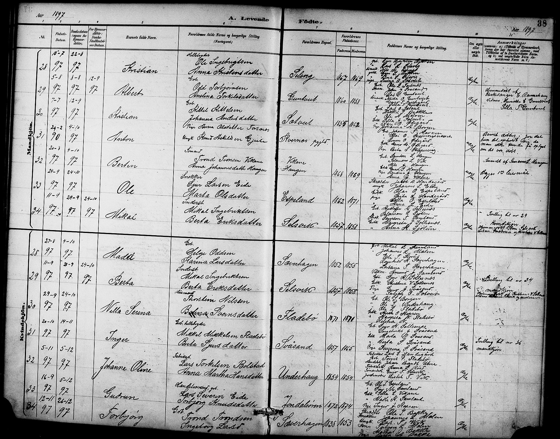 Ullensvang sokneprestembete, AV/SAB-A-78701/H/Hab: Klokkerbok nr. D 1, 1891-1908, s. 38
