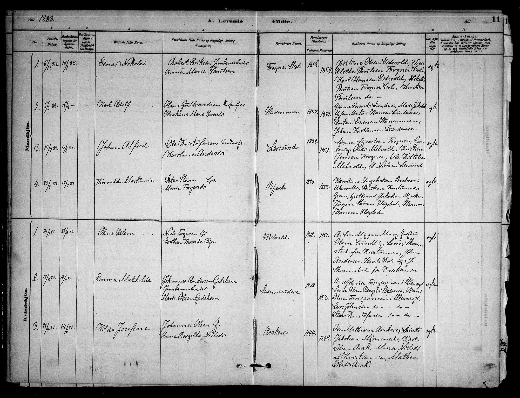 Sørum prestekontor Kirkebøker, AV/SAO-A-10303/F/Fb/L0001: Ministerialbok nr. II 1, 1878-1915, s. 11