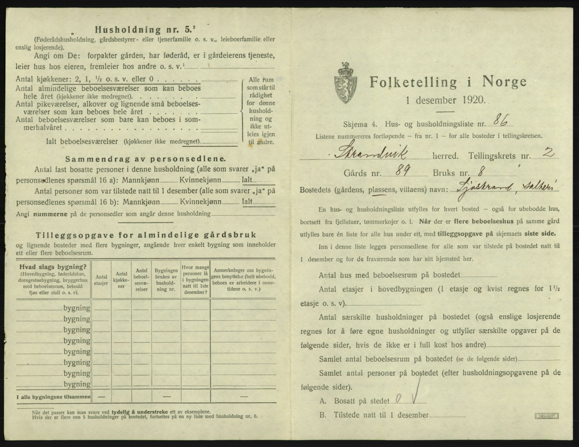 SAB, Folketelling 1920 for 1240 Strandvik herred, 1920, s. 281