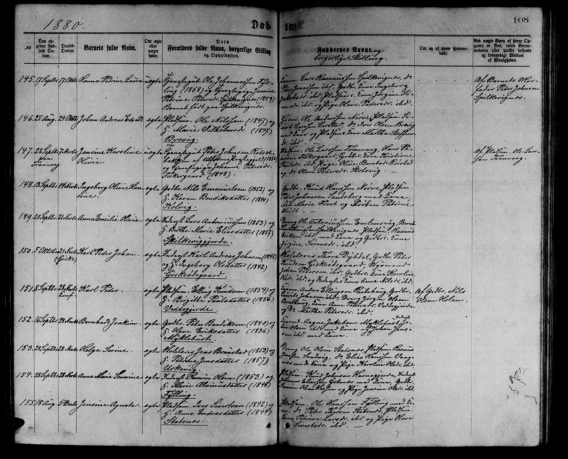 Ministerialprotokoller, klokkerbøker og fødselsregistre - Møre og Romsdal, AV/SAT-A-1454/528/L0429: Klokkerbok nr. 528C10, 1872-1886, s. 108