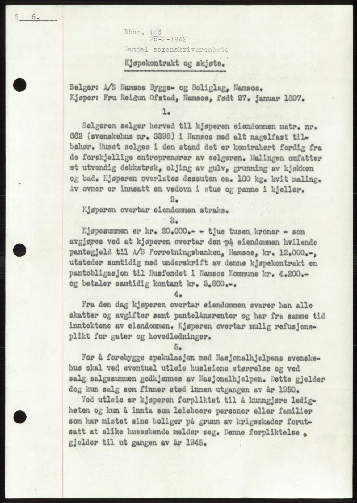 Namdal sorenskriveri, SAT/A-4133/1/2/2C: Pantebok nr. -, 1941-1942, Dagboknr: 443/1942