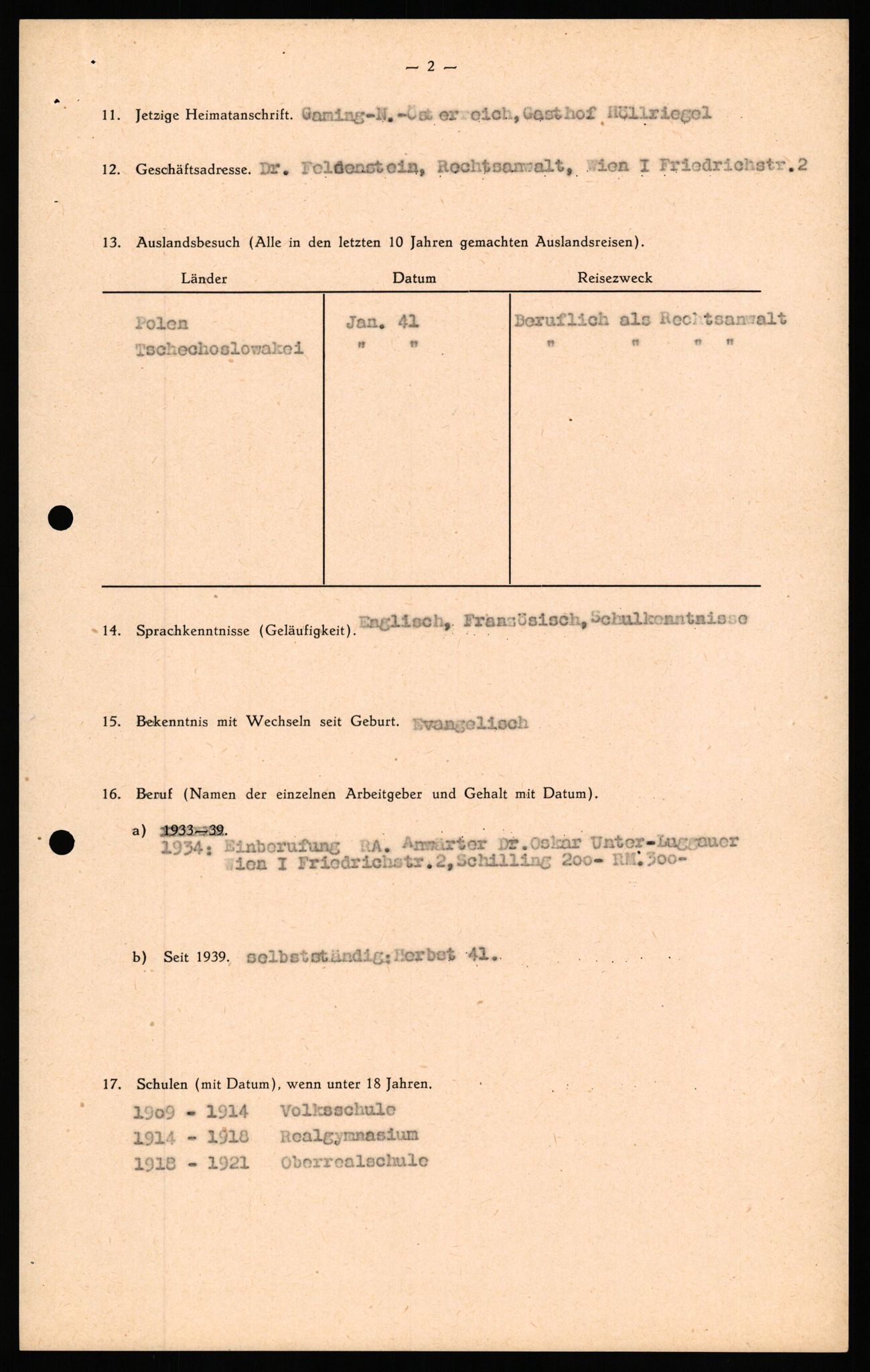 Forsvaret, Forsvarets overkommando II, RA/RAFA-3915/D/Db/L0038: CI Questionaires. Tyske okkupasjonsstyrker i Norge. Østerrikere., 1945-1946, s. 288