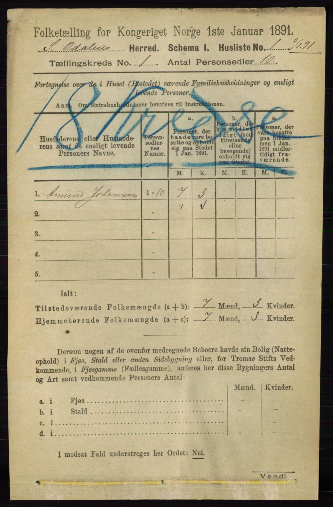 RA, Folketelling 1891 for 0419 Sør-Odal herred, 1891, s. 56