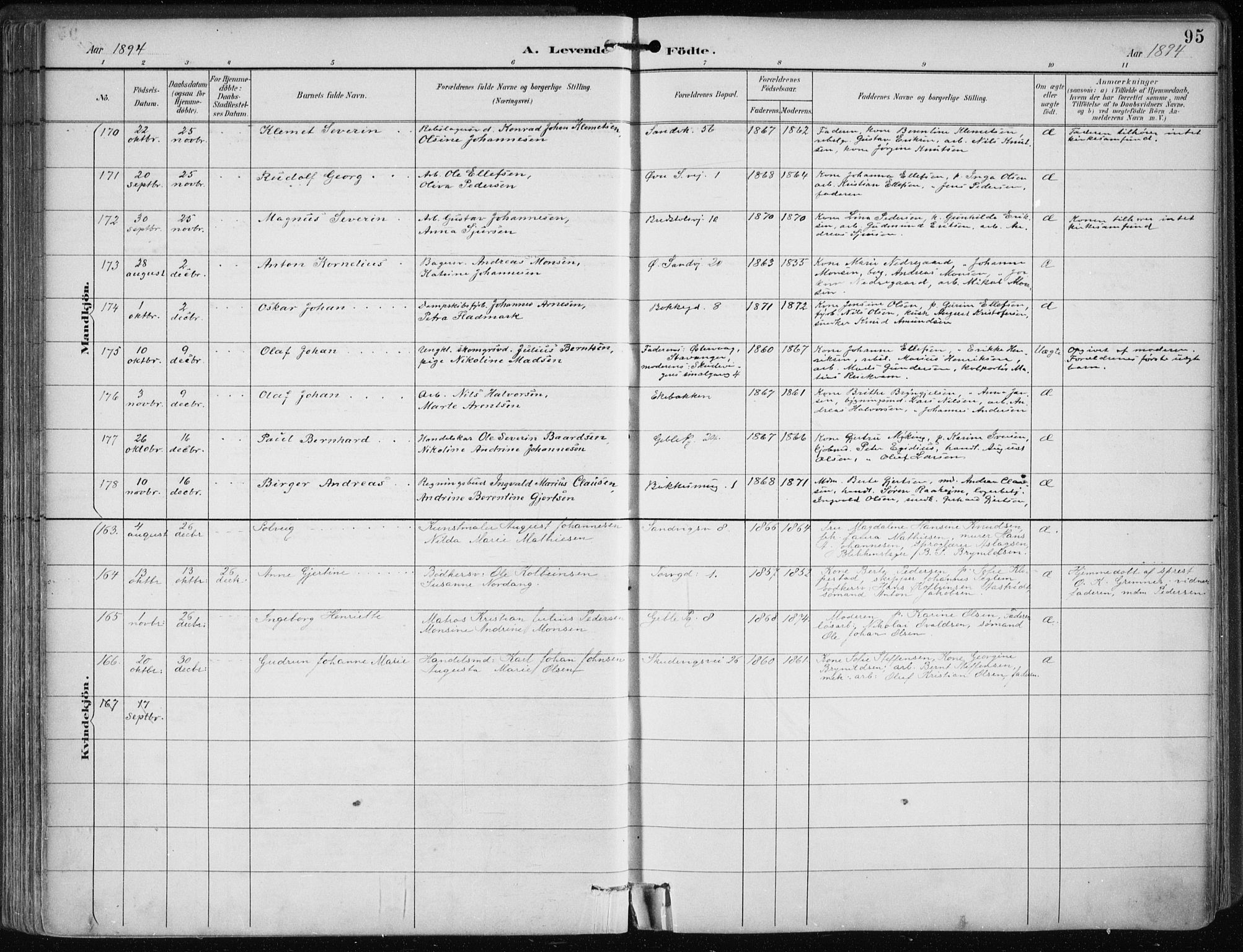 Sandviken Sokneprestembete, AV/SAB-A-77601/H/Ha/L0005: Ministerialbok nr. B 2, 1891-1901, s. 95