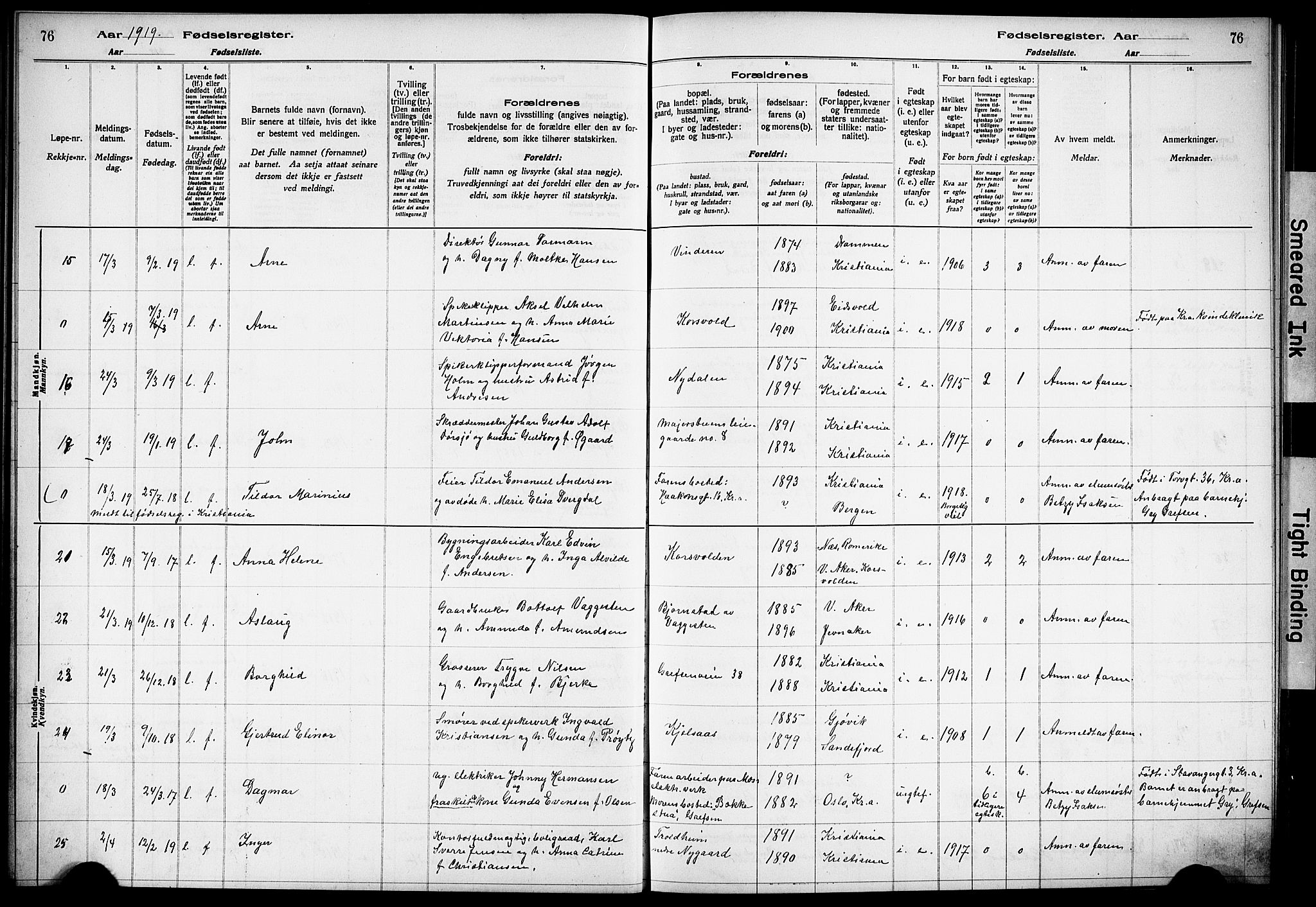 Vestre Aker prestekontor Kirkebøker, AV/SAO-A-10025/J/Ja/L0001: Fødselsregister nr. 1, 1916-1922, s. 76