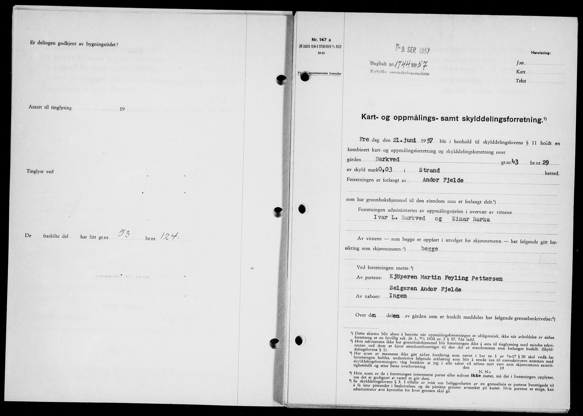 Ryfylke tingrett, SAST/A-100055/001/II/IIB/L0139: Pantebok nr. 118, 1957-1957, Dagboknr: 1744/1957