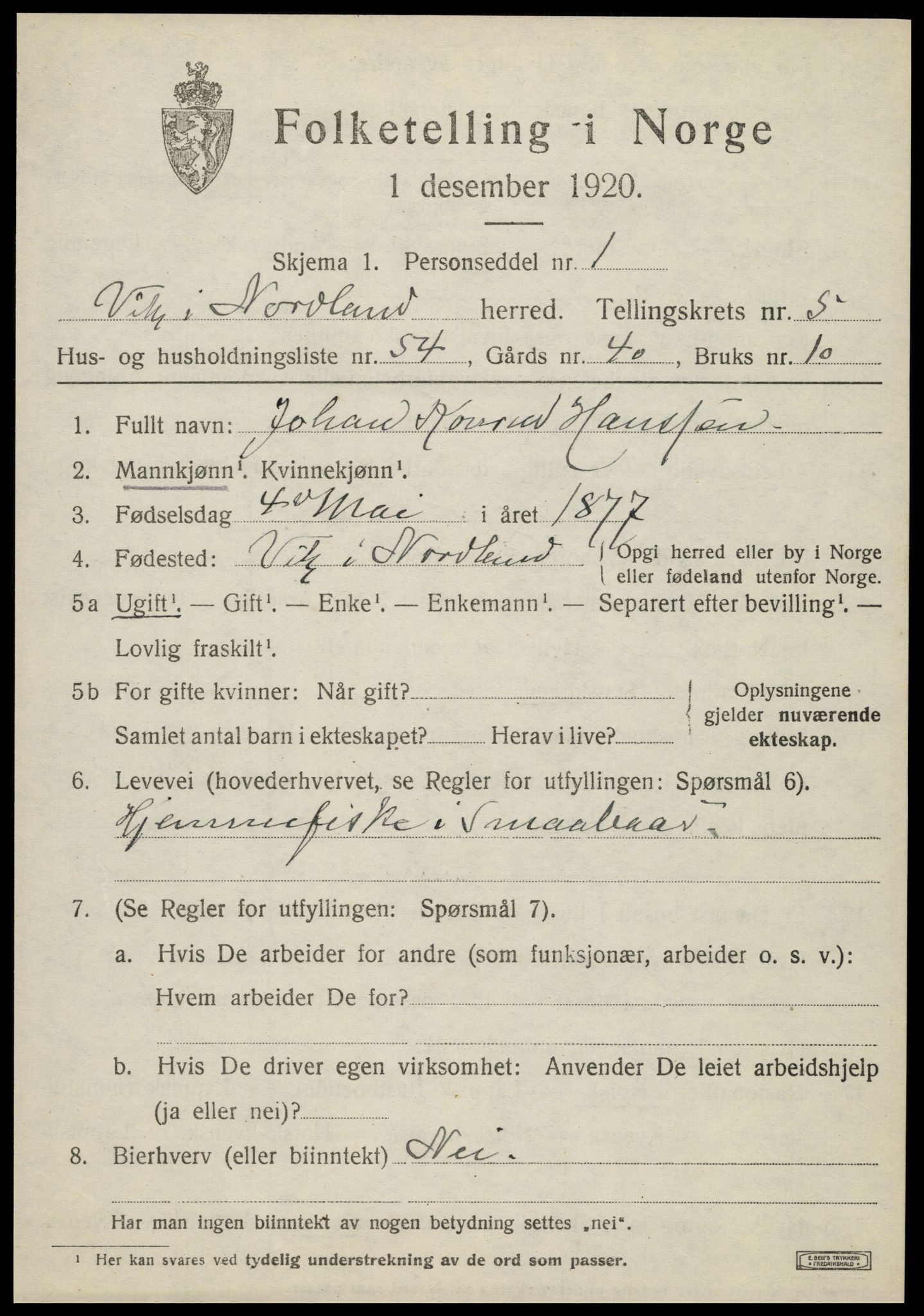 SAT, Folketelling 1920 for 1812 Vik herred, 1920, s. 3563