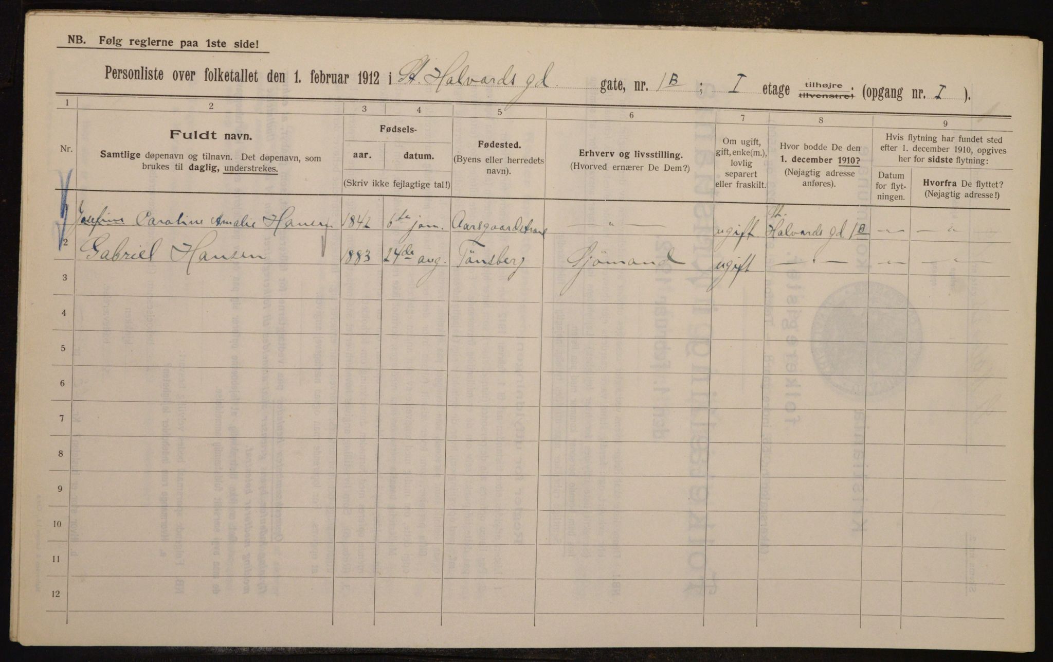 OBA, Kommunal folketelling 1.2.1912 for Kristiania, 1912, s. 87656