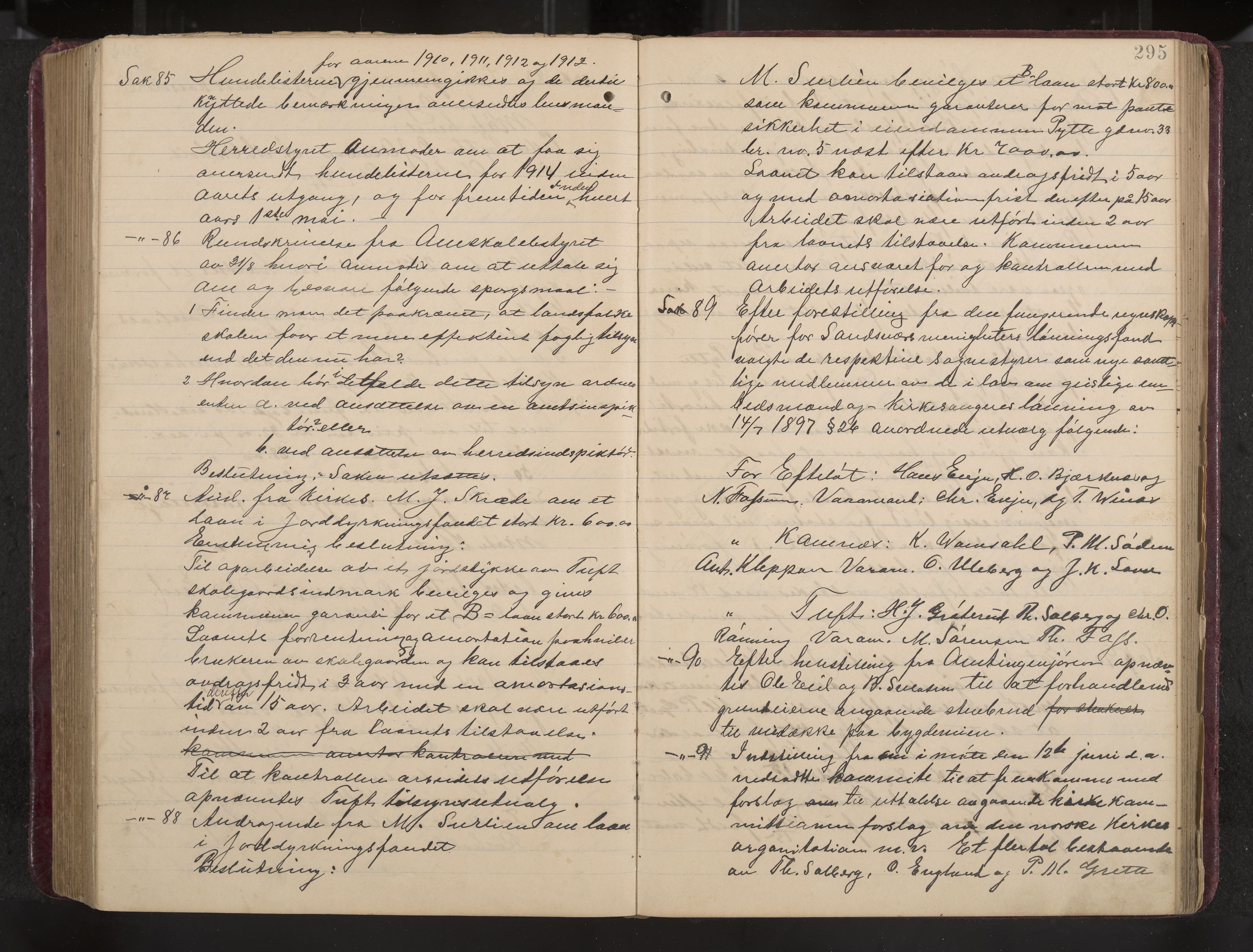 Ytre Sandsvær formannskap og sentraladministrasjon, IKAK/0629021/A/Aa/L0001: Møtebok med register, 1902-1919, s. 295