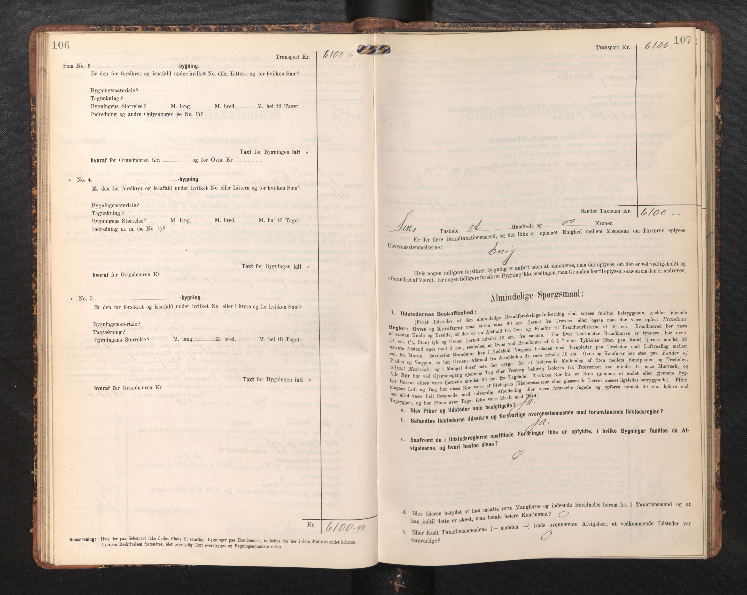 Lensmannen i Askøy, AV/SAB-A-31001/0012/L0006: Branntakstprotokoll, skjematakst, Laksevåg, 1907-1917, s. 106-107