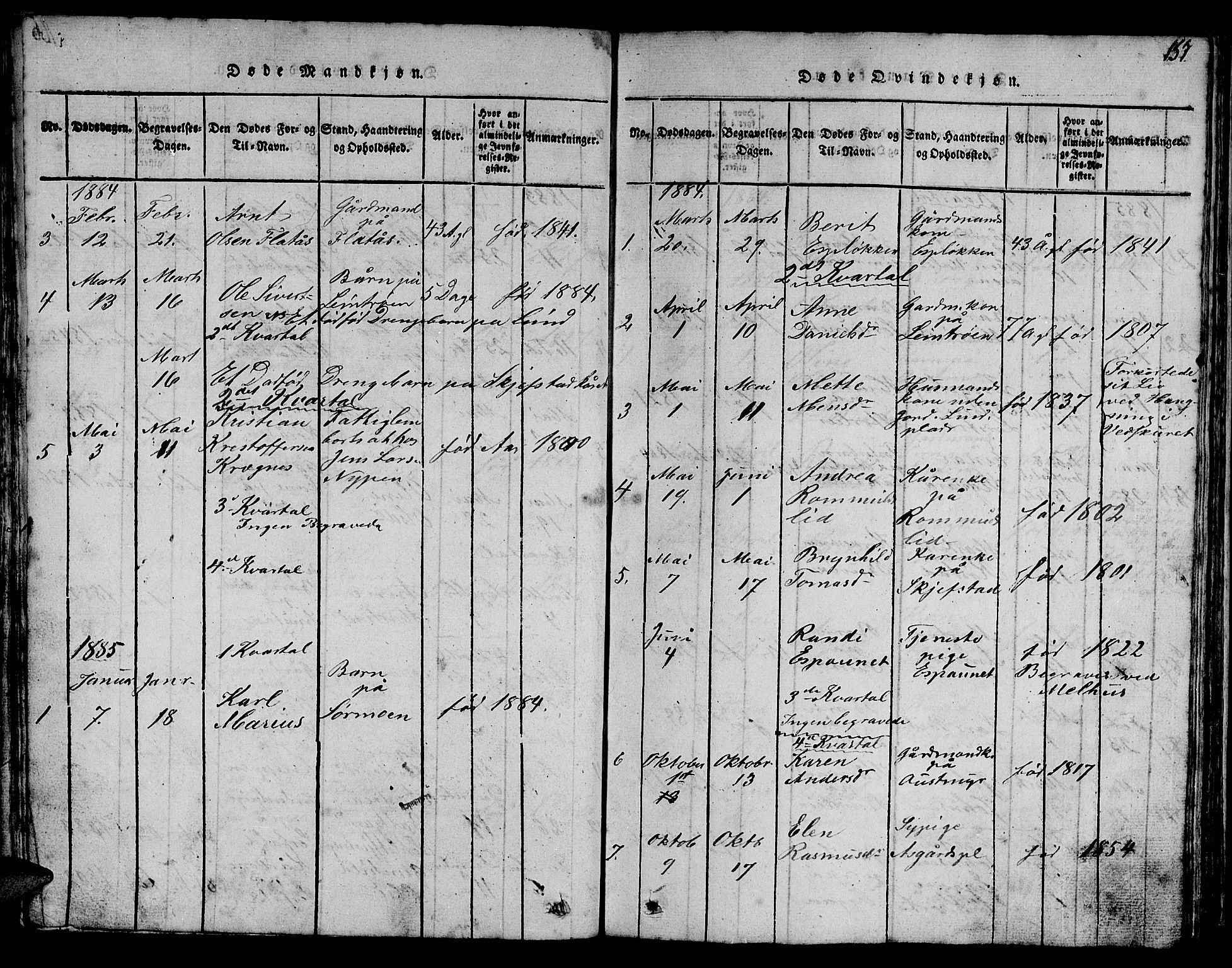 Ministerialprotokoller, klokkerbøker og fødselsregistre - Sør-Trøndelag, AV/SAT-A-1456/613/L0393: Klokkerbok nr. 613C01, 1816-1886, s. 157