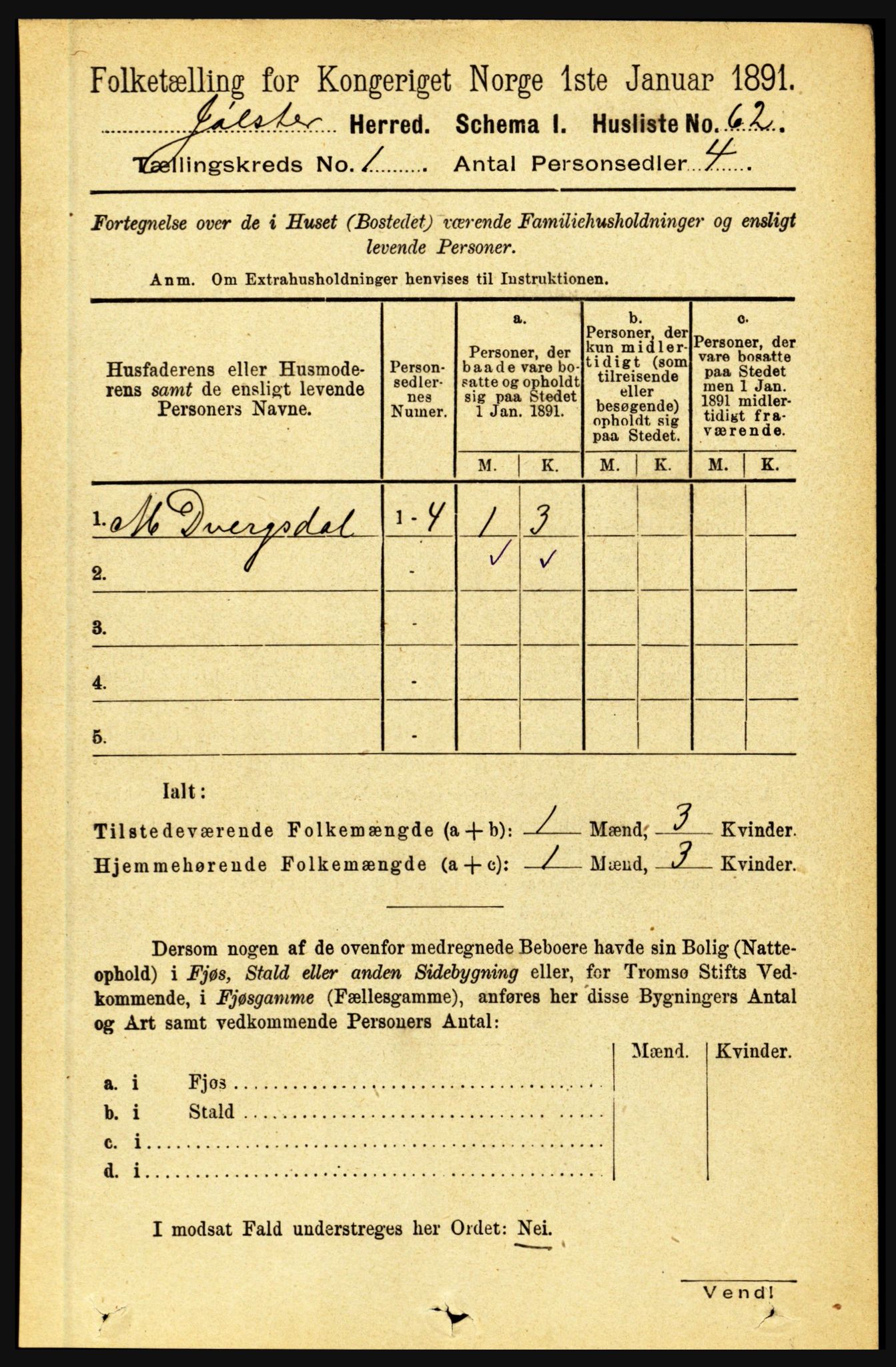 RA, Folketelling 1891 for 1431 Jølster herred, 1891, s. 91