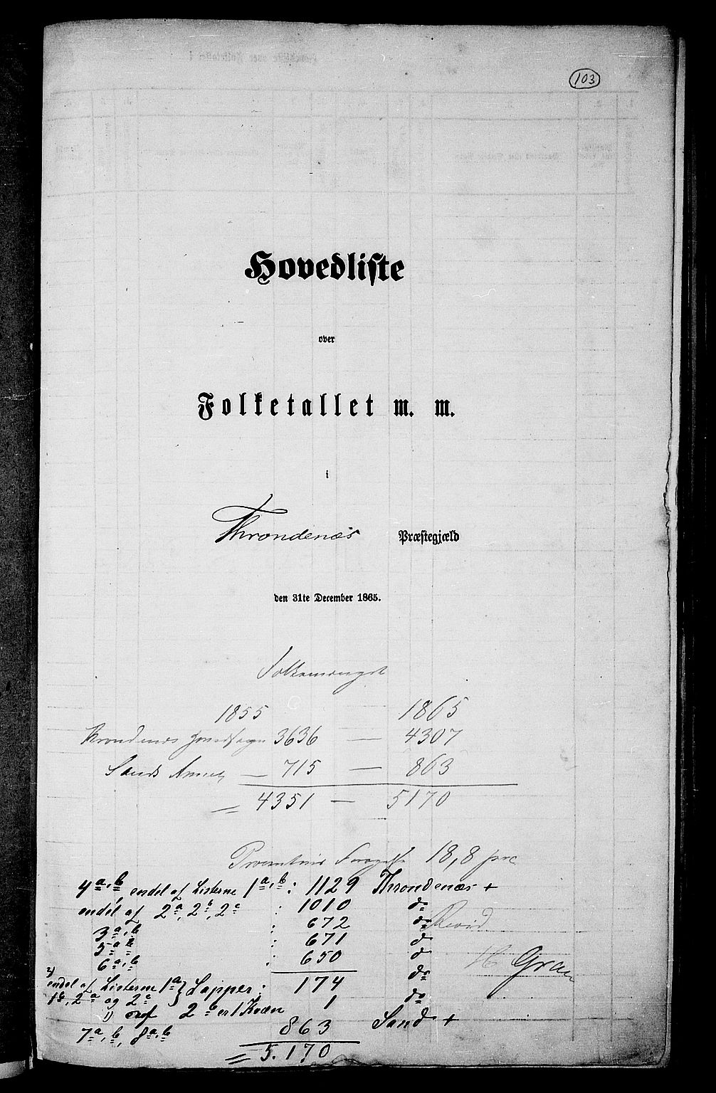 RA, Folketelling 1865 for 1914P Trondenes prestegjeld, 1865, s. 1