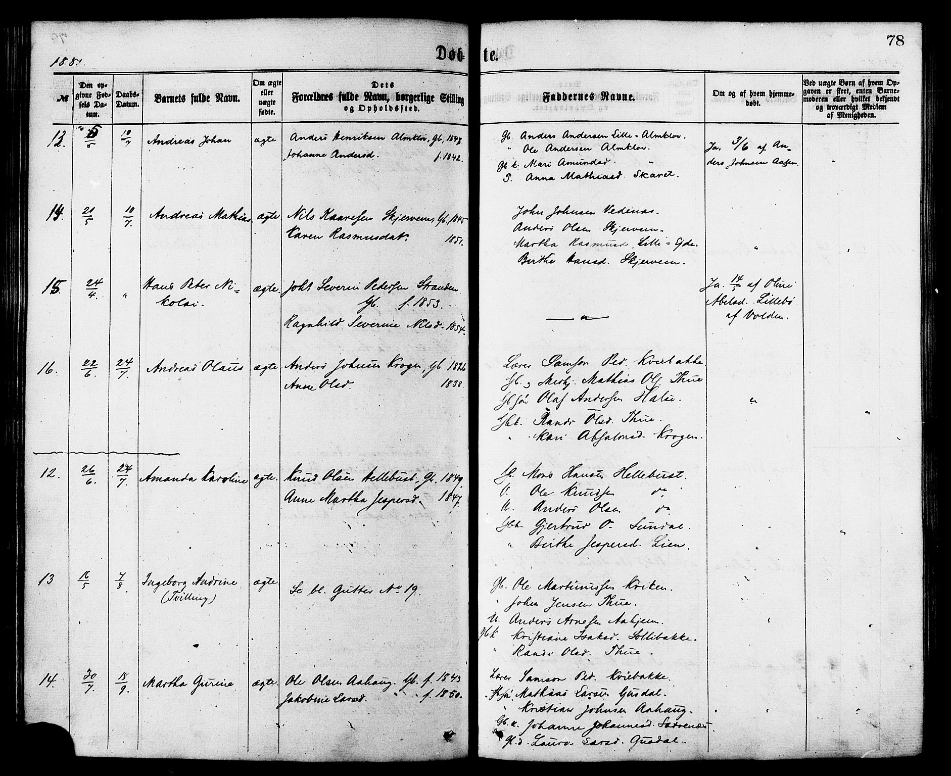 Ministerialprotokoller, klokkerbøker og fødselsregistre - Møre og Romsdal, AV/SAT-A-1454/501/L0007: Ministerialbok nr. 501A07, 1868-1884, s. 78
