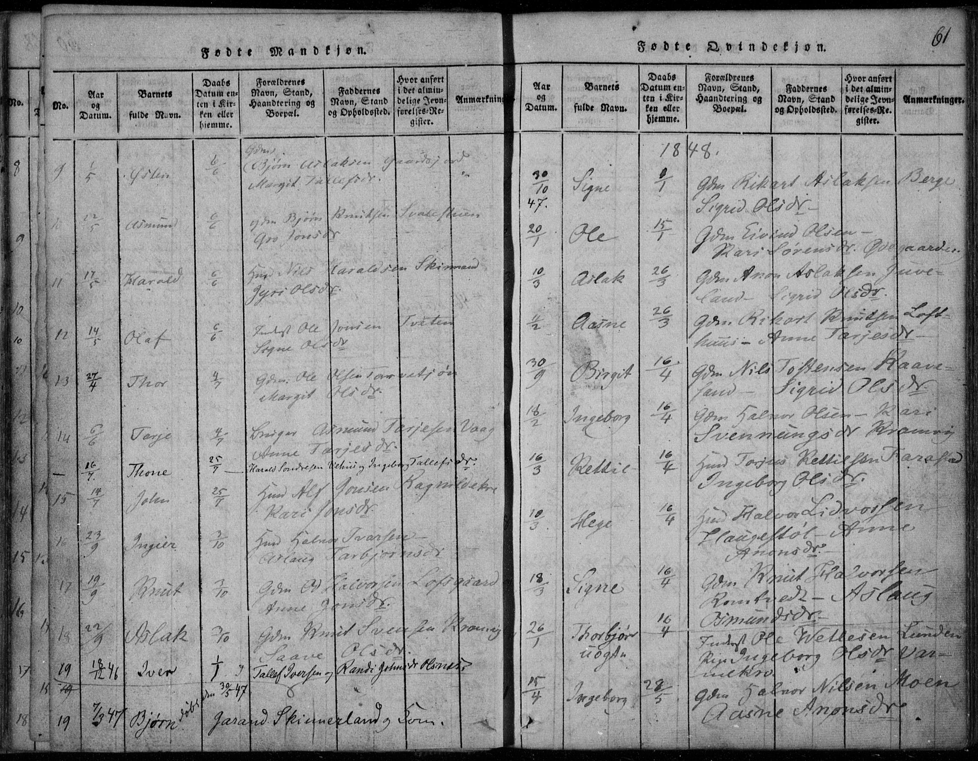 Rauland kirkebøker, AV/SAKO-A-292/F/Fa/L0001: Ministerialbok nr. I 1, 1814-1859, s. 61