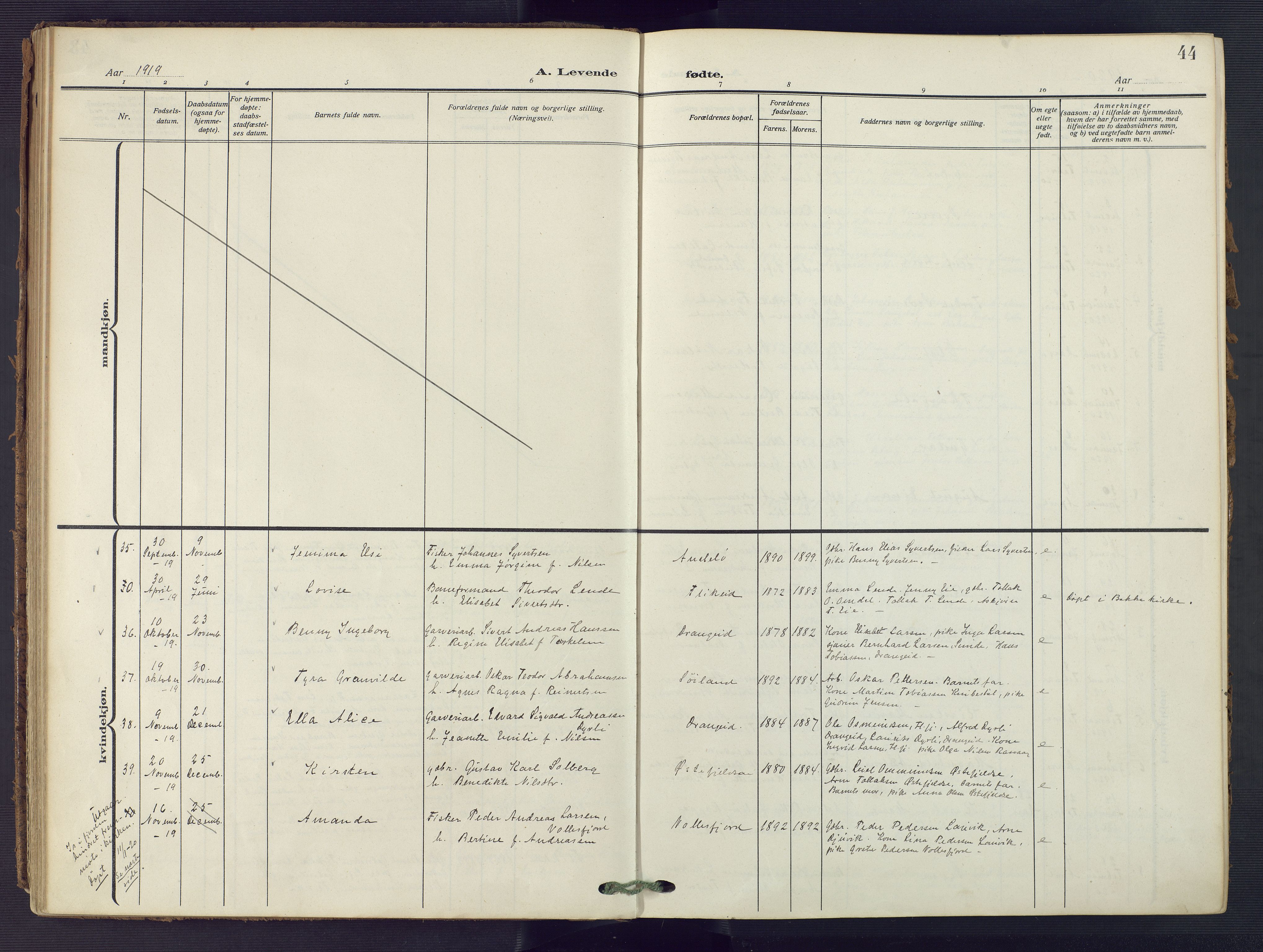 Flekkefjord sokneprestkontor, AV/SAK-1111-0012/F/Fa/Fac/L0010: Ministerialbok nr. A 10, 1910-1927, s. 44