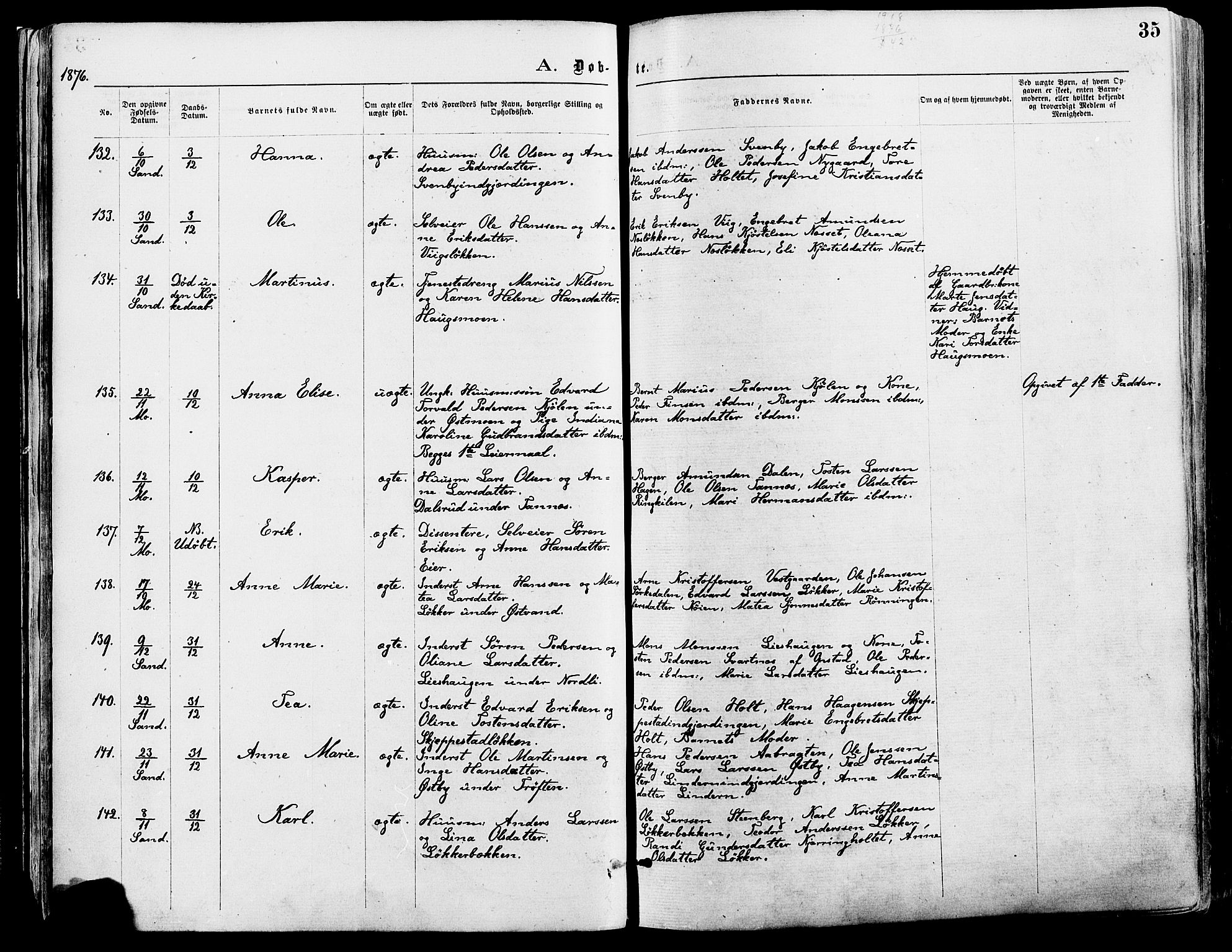 Nord-Odal prestekontor, AV/SAH-PREST-032/H/Ha/Haa/L0005: Ministerialbok nr. 5, 1874-1885, s. 35