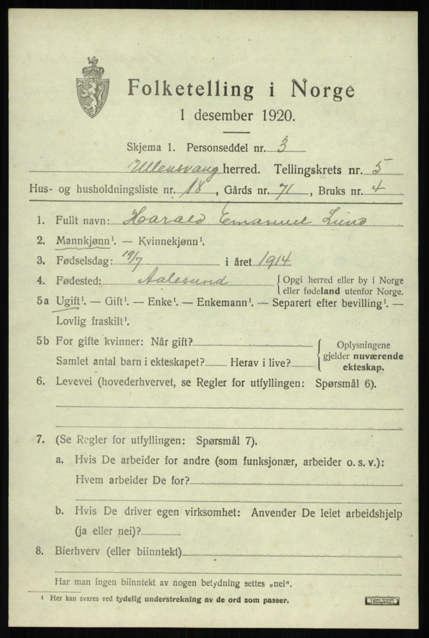 SAB, Folketelling 1920 for 1230 Ullensvang herred, 1920, s. 2556