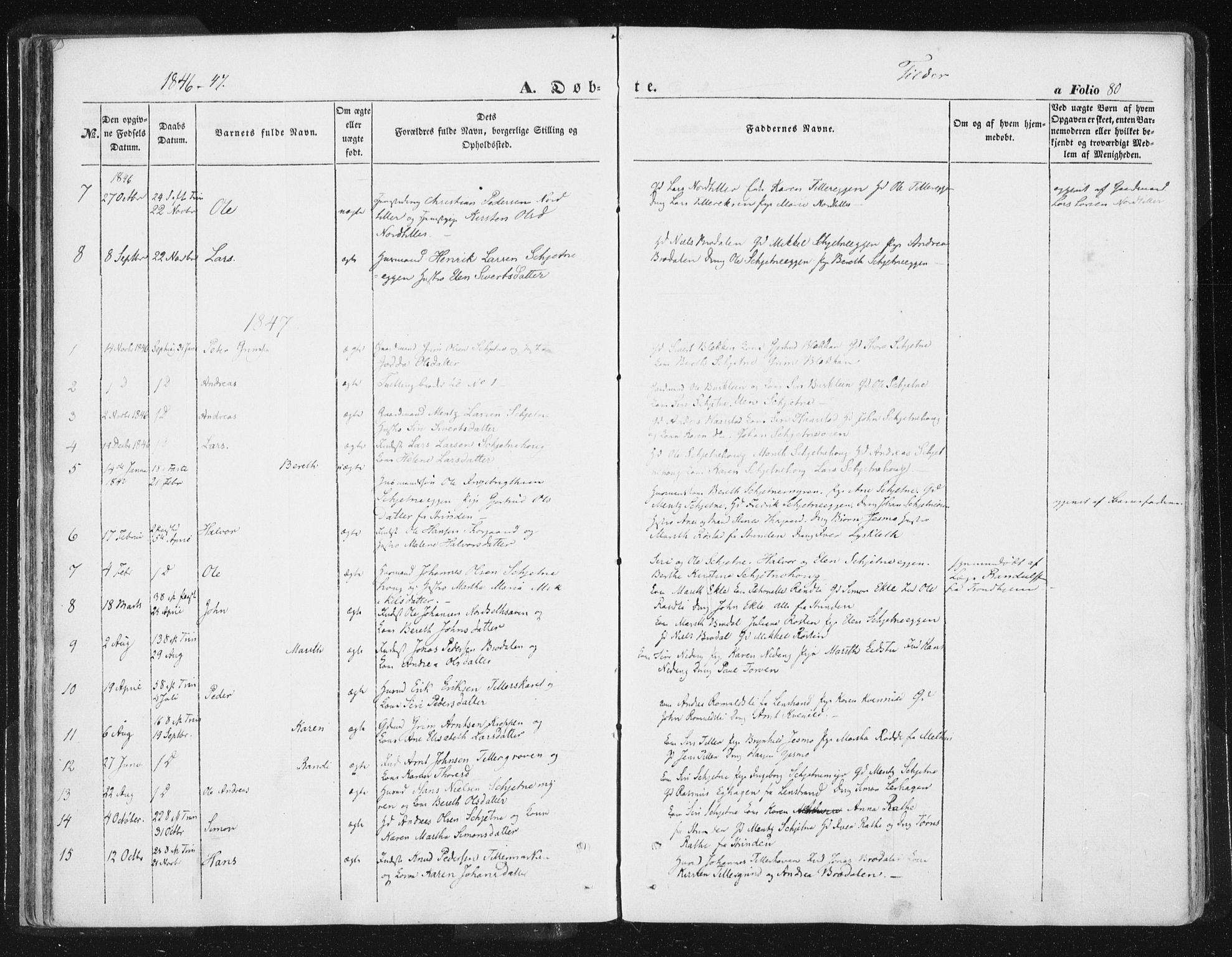 Ministerialprotokoller, klokkerbøker og fødselsregistre - Sør-Trøndelag, SAT/A-1456/618/L0441: Ministerialbok nr. 618A05, 1843-1862, s. 80