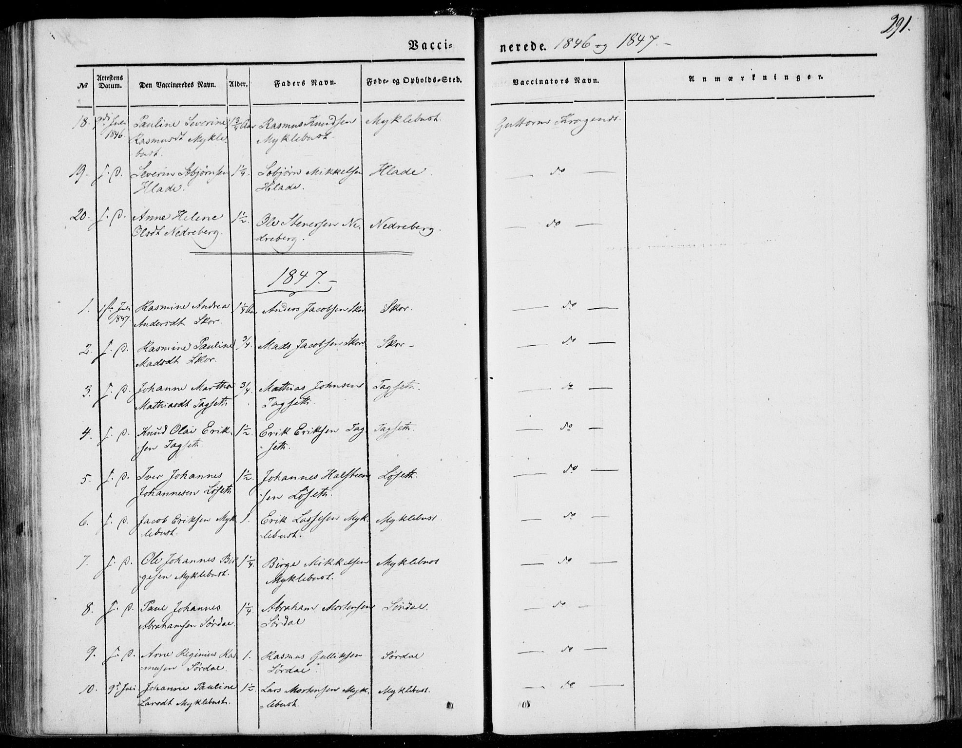 Ministerialprotokoller, klokkerbøker og fødselsregistre - Møre og Romsdal, AV/SAT-A-1454/502/L0023: Ministerialbok nr. 502A01, 1844-1873, s. 291