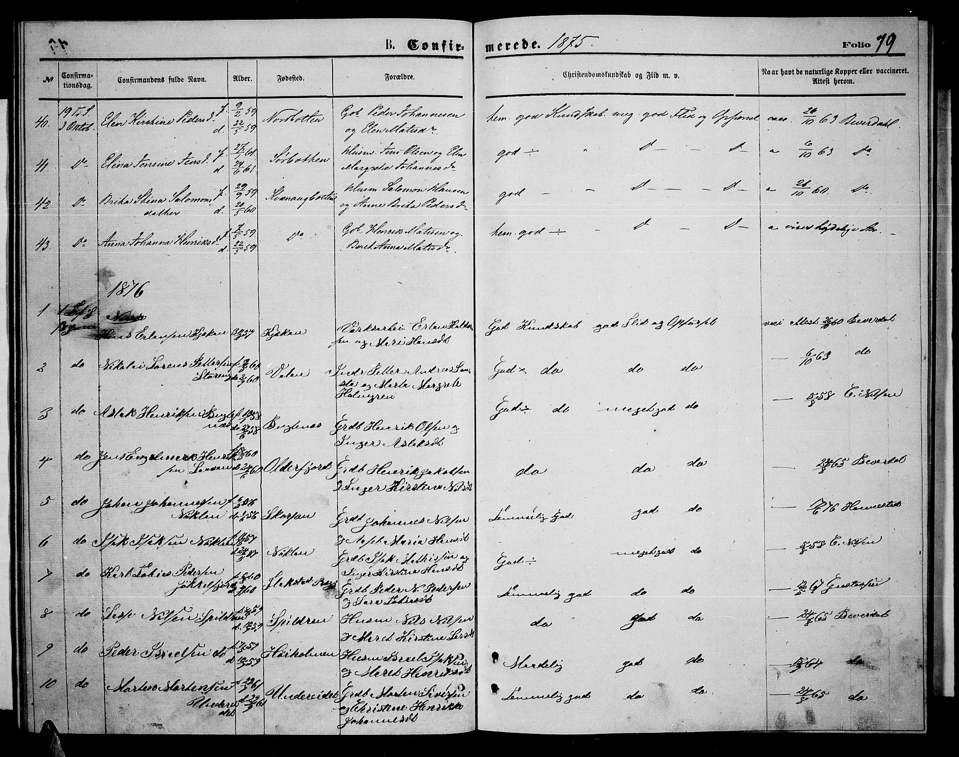 Skjervøy sokneprestkontor, AV/SATØ-S-1300/H/Ha/Hab/L0014klokker: Klokkerbok nr. 14, 1871-1877, s. 79