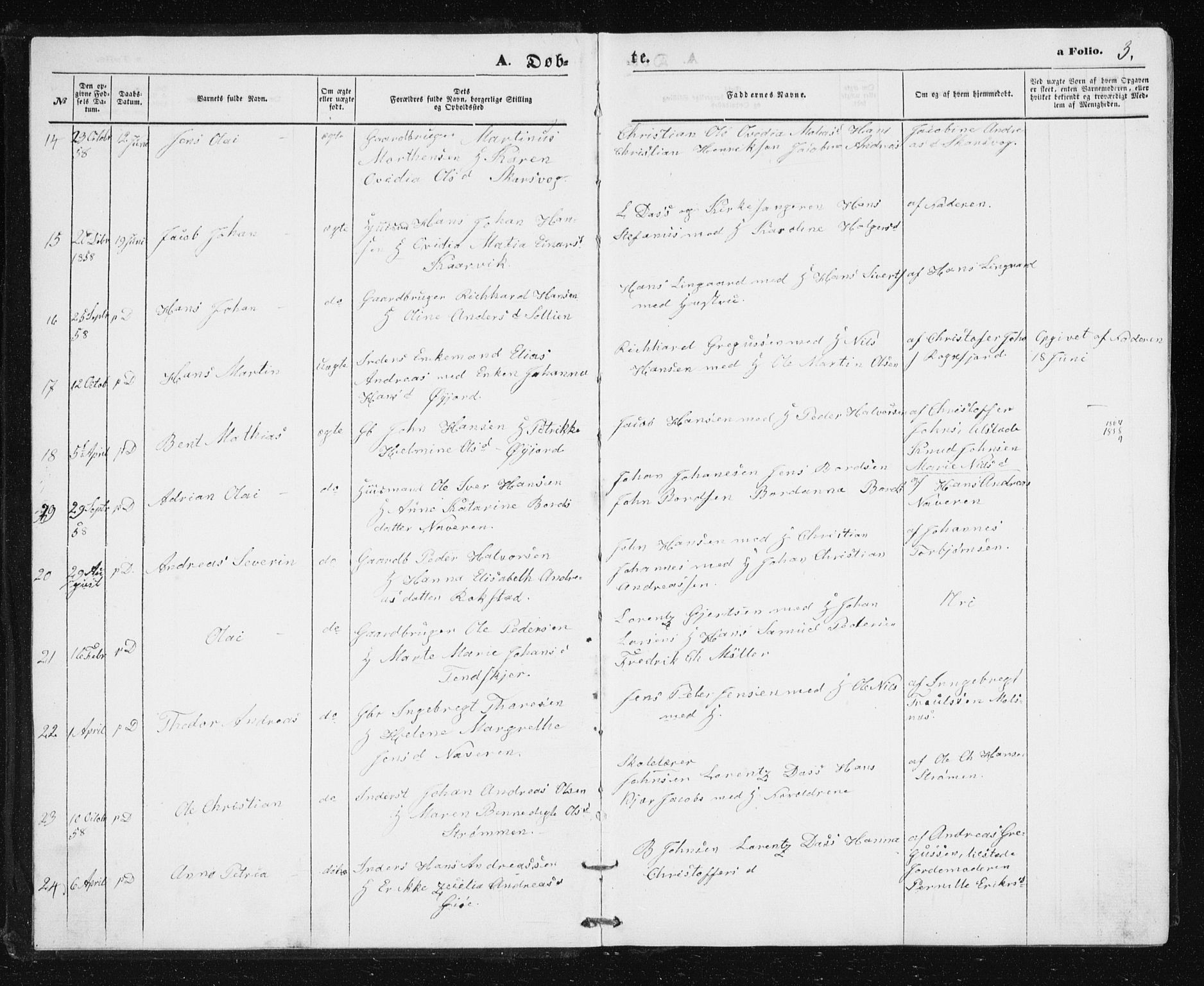 Lenvik sokneprestembete, SATØ/S-1310/H/Ha/Hab/L0004klokker: Klokkerbok nr. 4, 1859-1869, s. 3