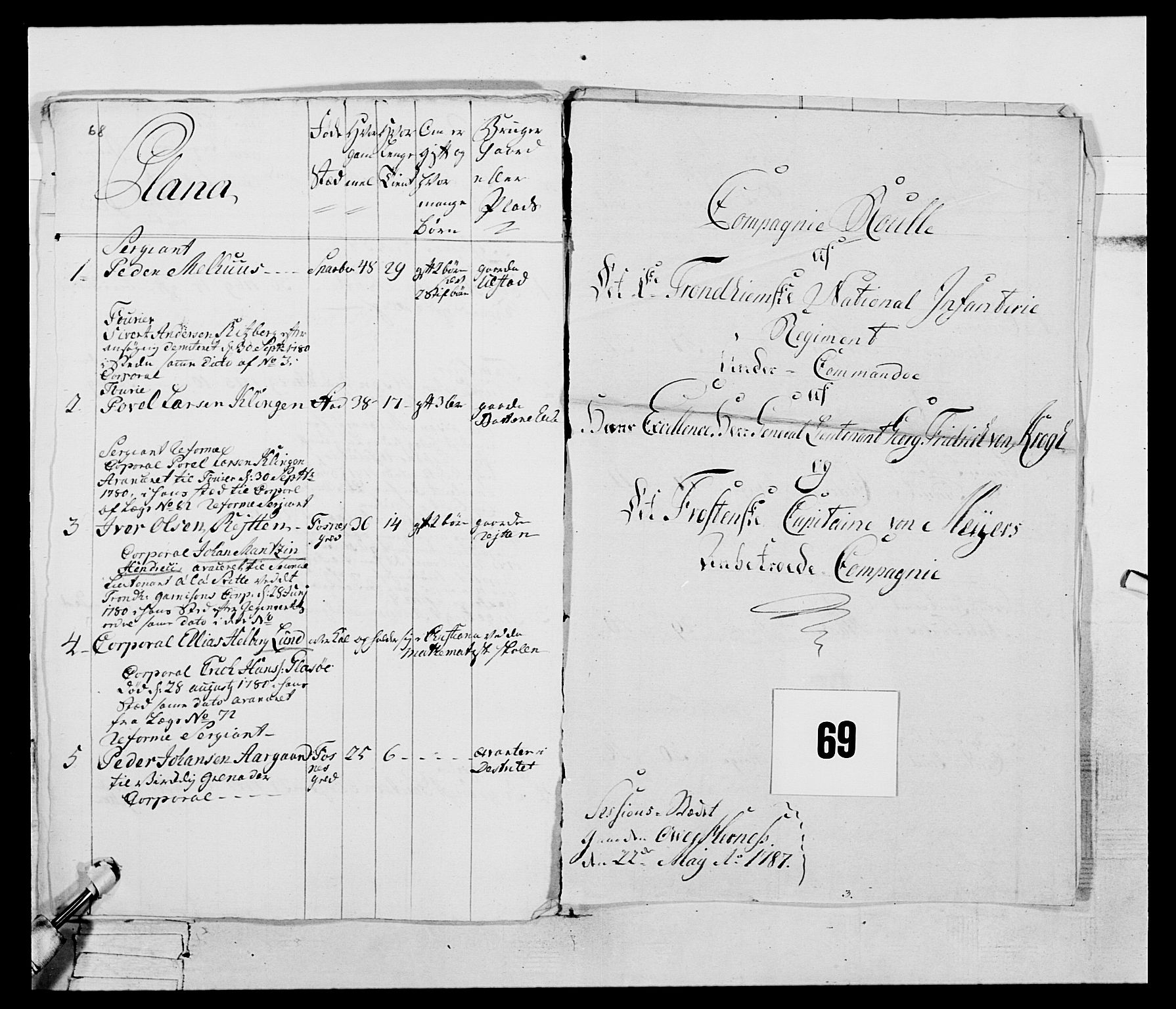 Generalitets- og kommissariatskollegiet, Det kongelige norske kommissariatskollegium, AV/RA-EA-5420/E/Eh/L0074: 1. Trondheimske nasjonale infanteriregiment, 1780-1787, s. 275