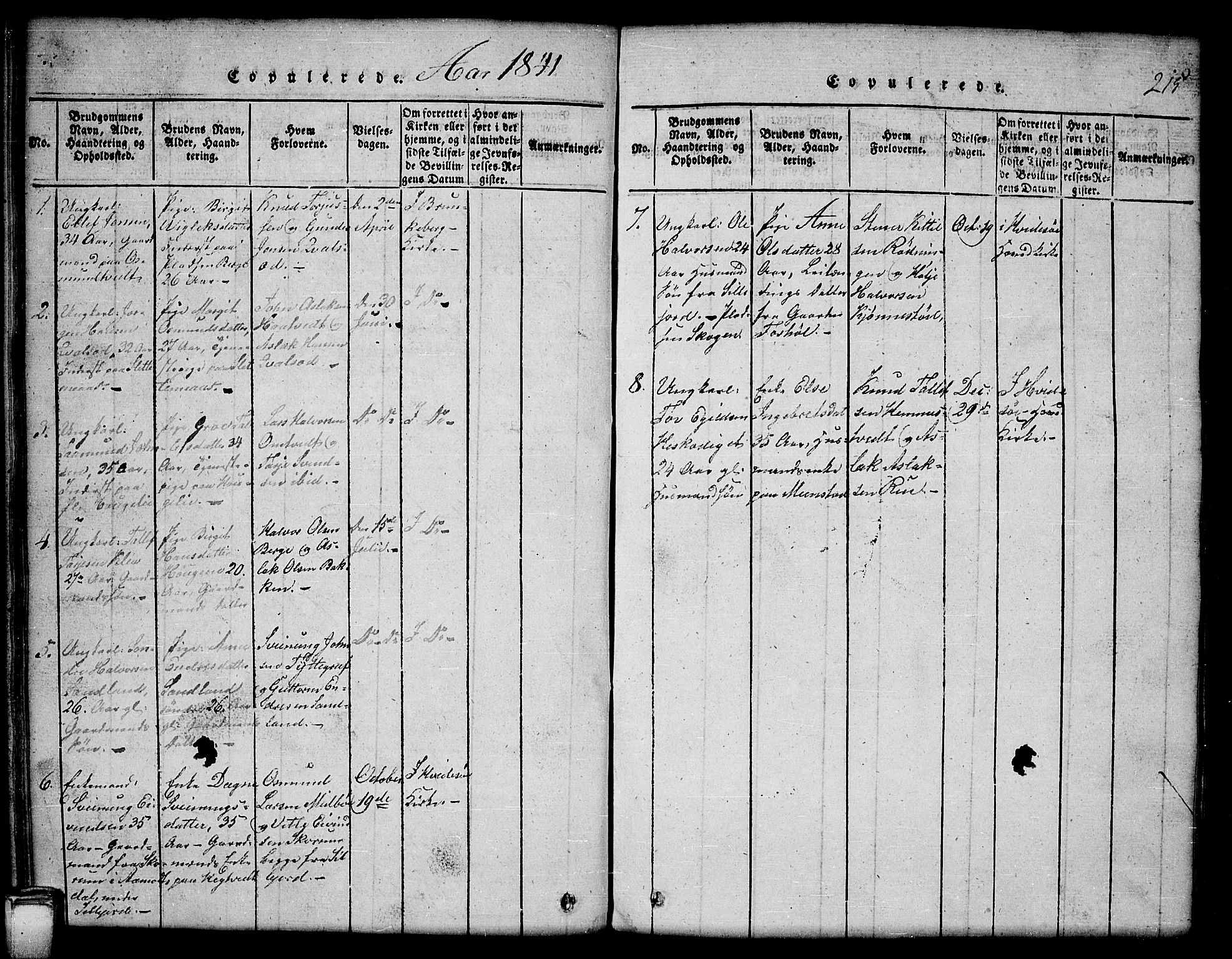 Kviteseid kirkebøker, AV/SAKO-A-276/G/Gb/L0001: Klokkerbok nr. II 1, 1815-1842, s. 215