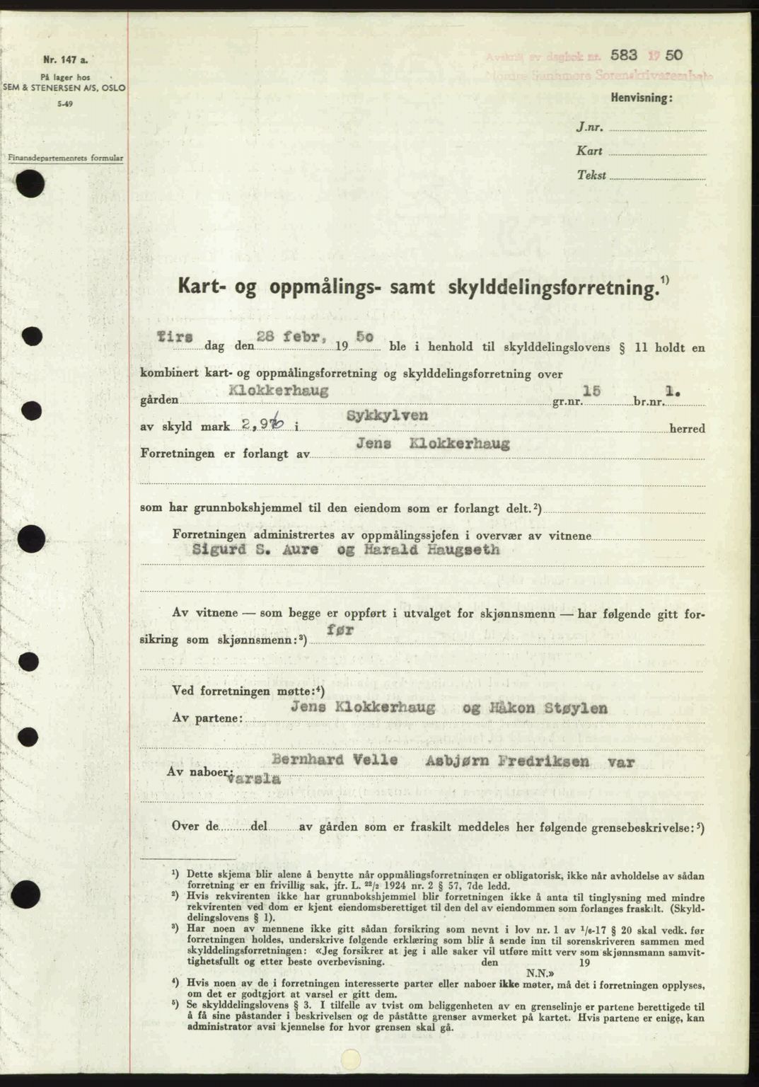 Nordre Sunnmøre sorenskriveri, SAT/A-0006/1/2/2C/2Ca: Pantebok nr. A34, 1950-1950, Dagboknr: 583/1950
