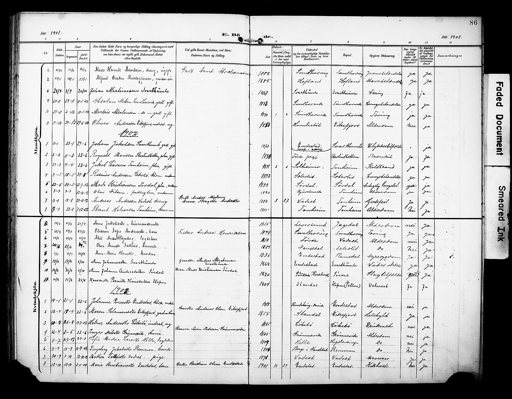Kinn sokneprestembete, AV/SAB-A-80801/H/Hab/Habe/L0002: Klokkerbok nr. E 2, 1900-1926, s. 86