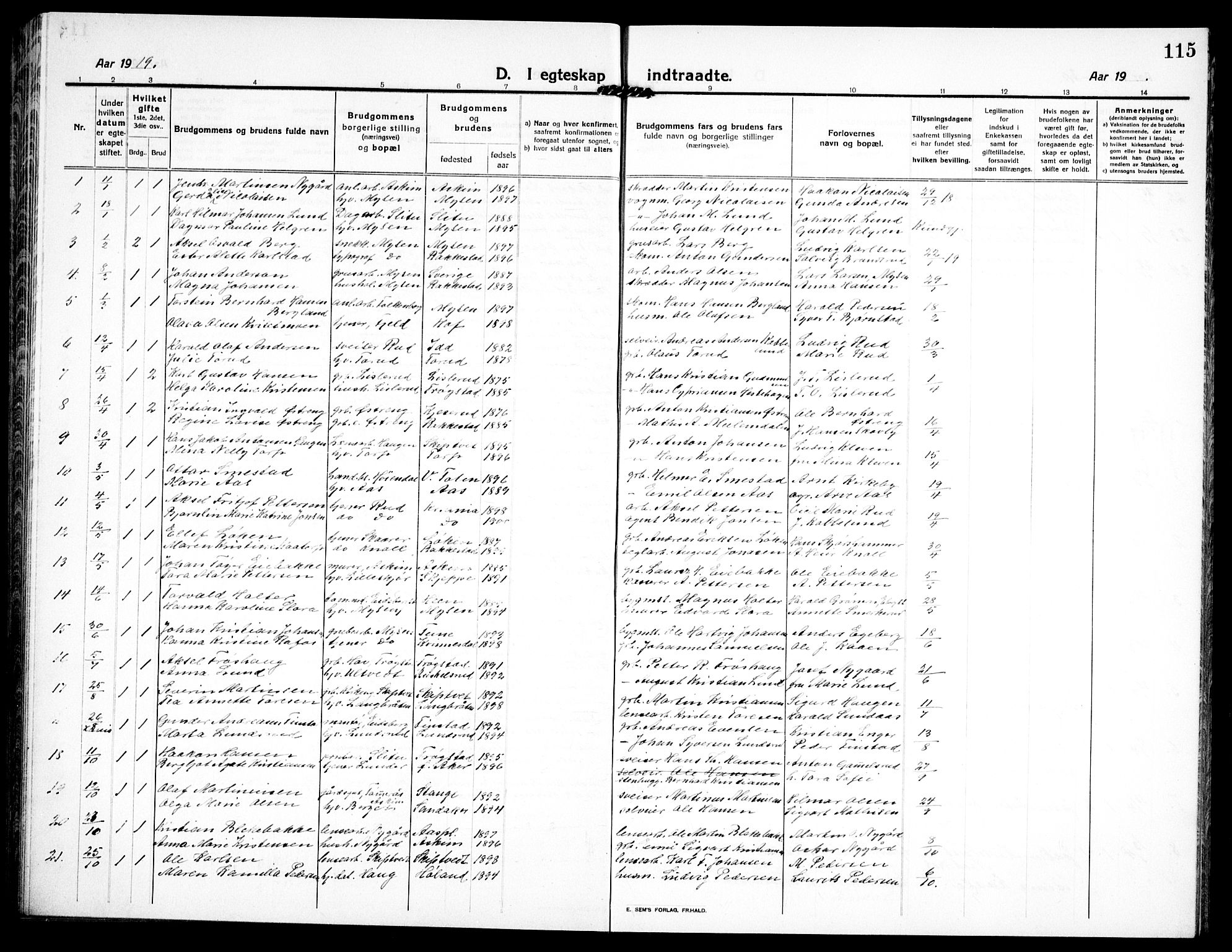 Eidsberg prestekontor Kirkebøker, AV/SAO-A-10905/G/Ga/L0003: Klokkerbok nr. I 3, 1913-1937, s. 115