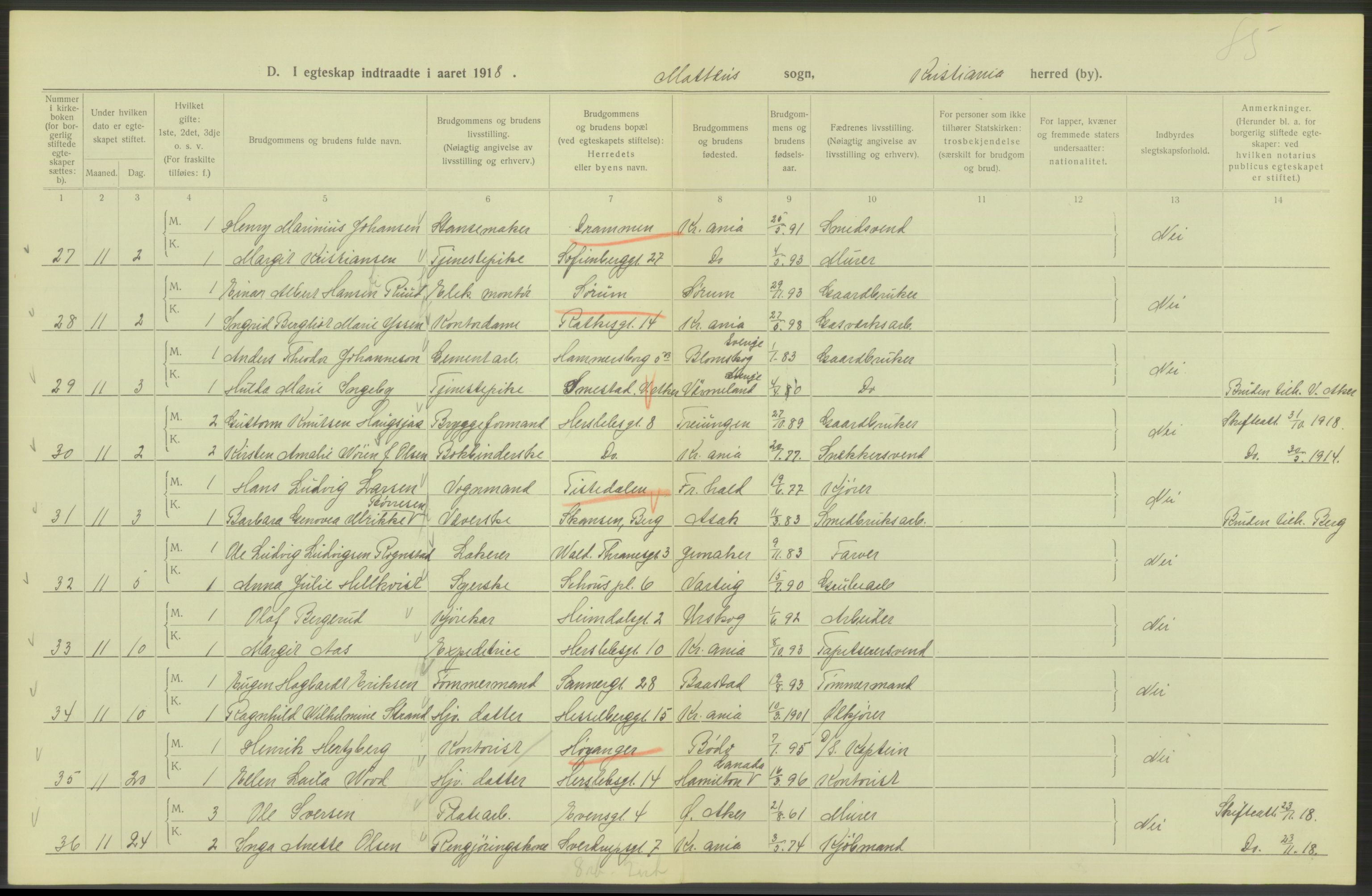 Statistisk sentralbyrå, Sosiodemografiske emner, Befolkning, AV/RA-S-2228/D/Df/Dfb/Dfbh/L0009: Kristiania: Gifte, 1918, s. 538