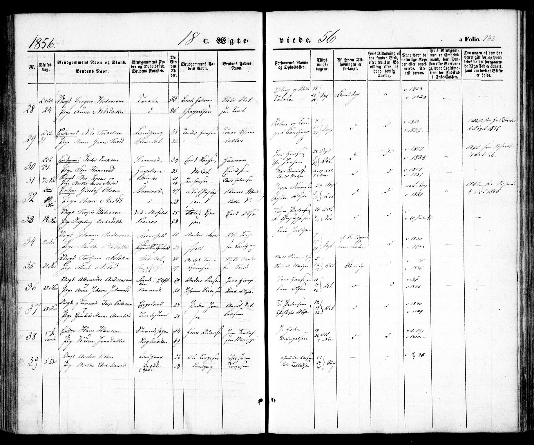 Holt sokneprestkontor, AV/SAK-1111-0021/F/Fa/L0008: Ministerialbok nr. A 8, 1849-1860, s. 262