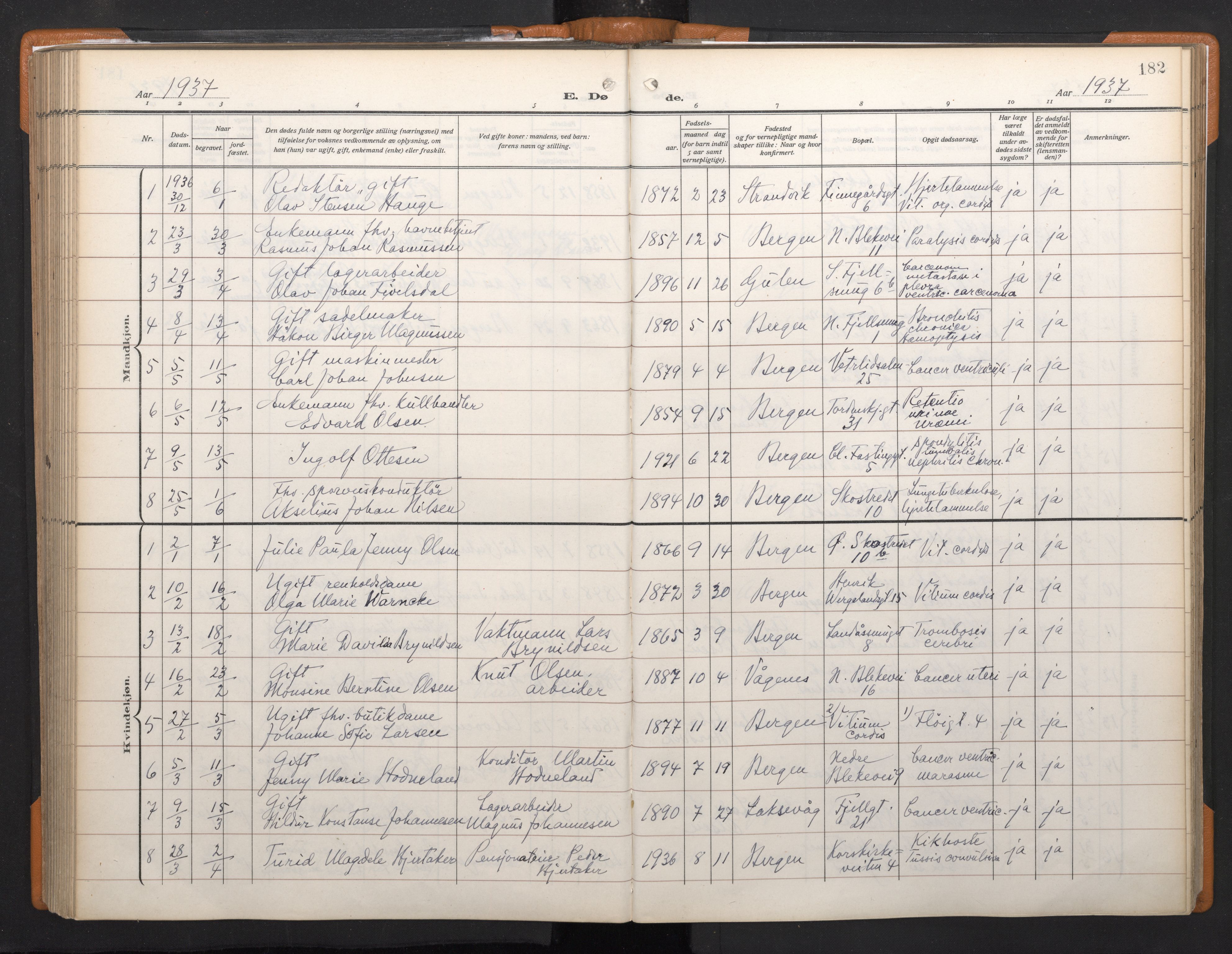 Korskirken sokneprestembete, AV/SAB-A-76101/H/Haa/L0048: Ministerialbok nr. E 6, 1910-1960, s. 181b-182a
