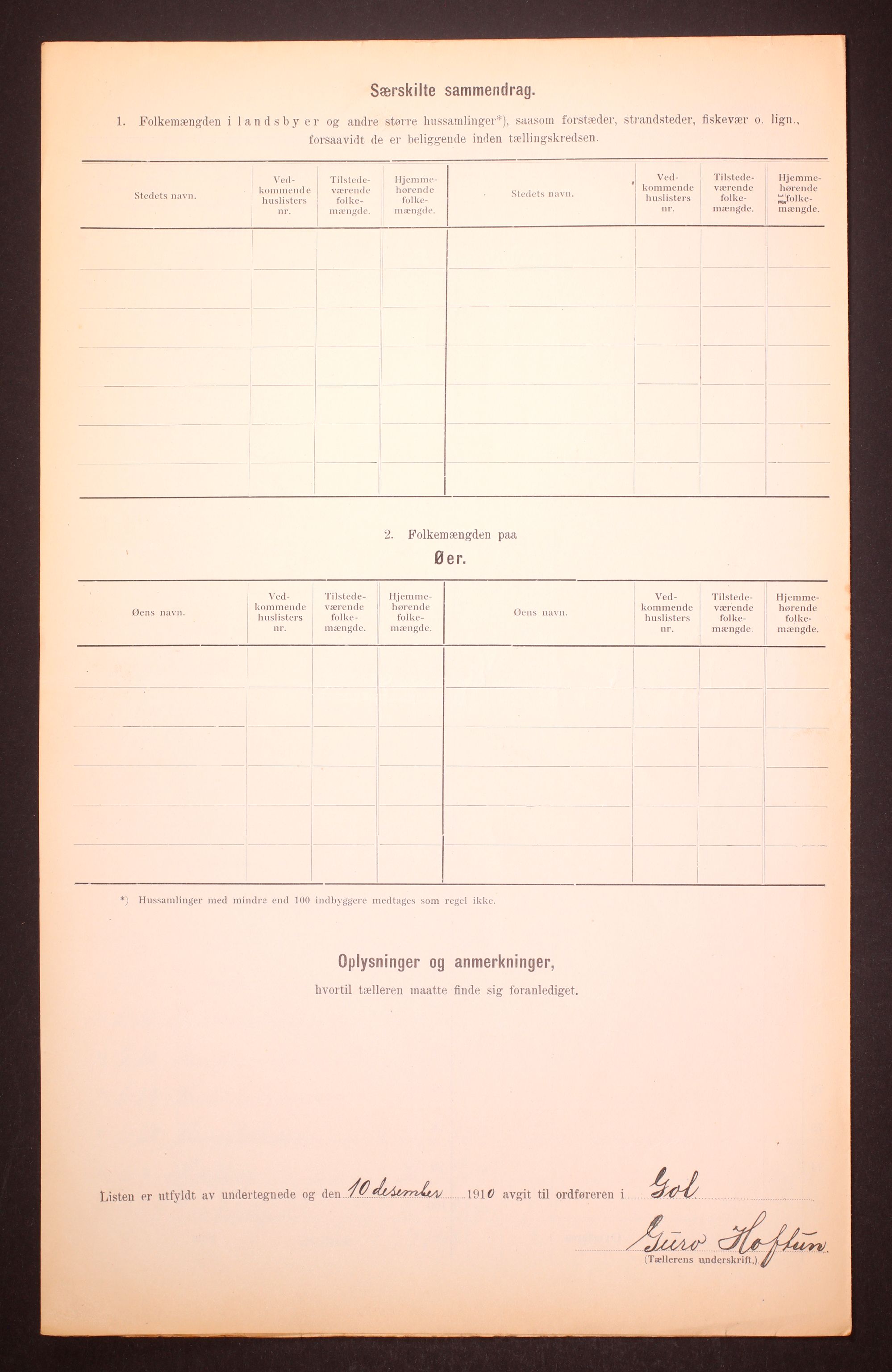 RA, Folketelling 1910 for 0617 Gol herred, 1910, s. 6