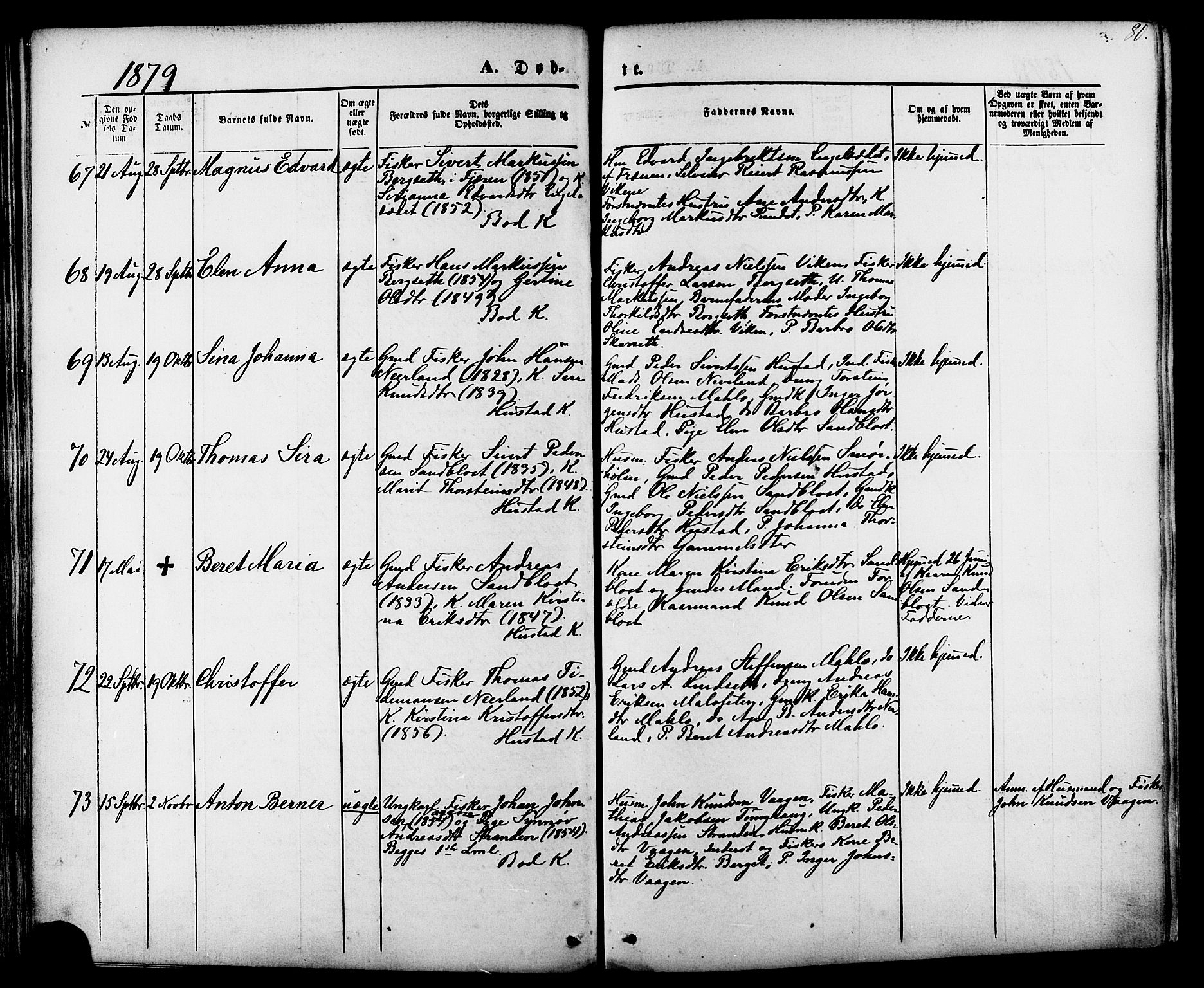 Ministerialprotokoller, klokkerbøker og fødselsregistre - Møre og Romsdal, AV/SAT-A-1454/566/L0768: Ministerialbok nr. 566A07, 1869-1881, s. 80