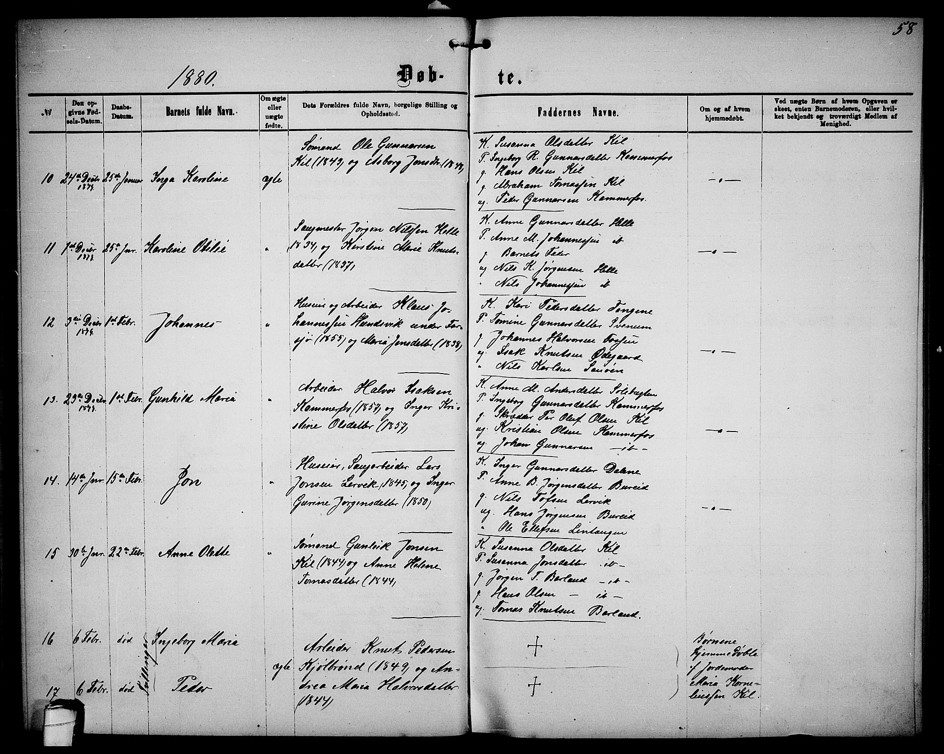 Sannidal kirkebøker, AV/SAKO-A-296/G/Ga/L0002: Klokkerbok nr. 2, 1875-1886, s. 58