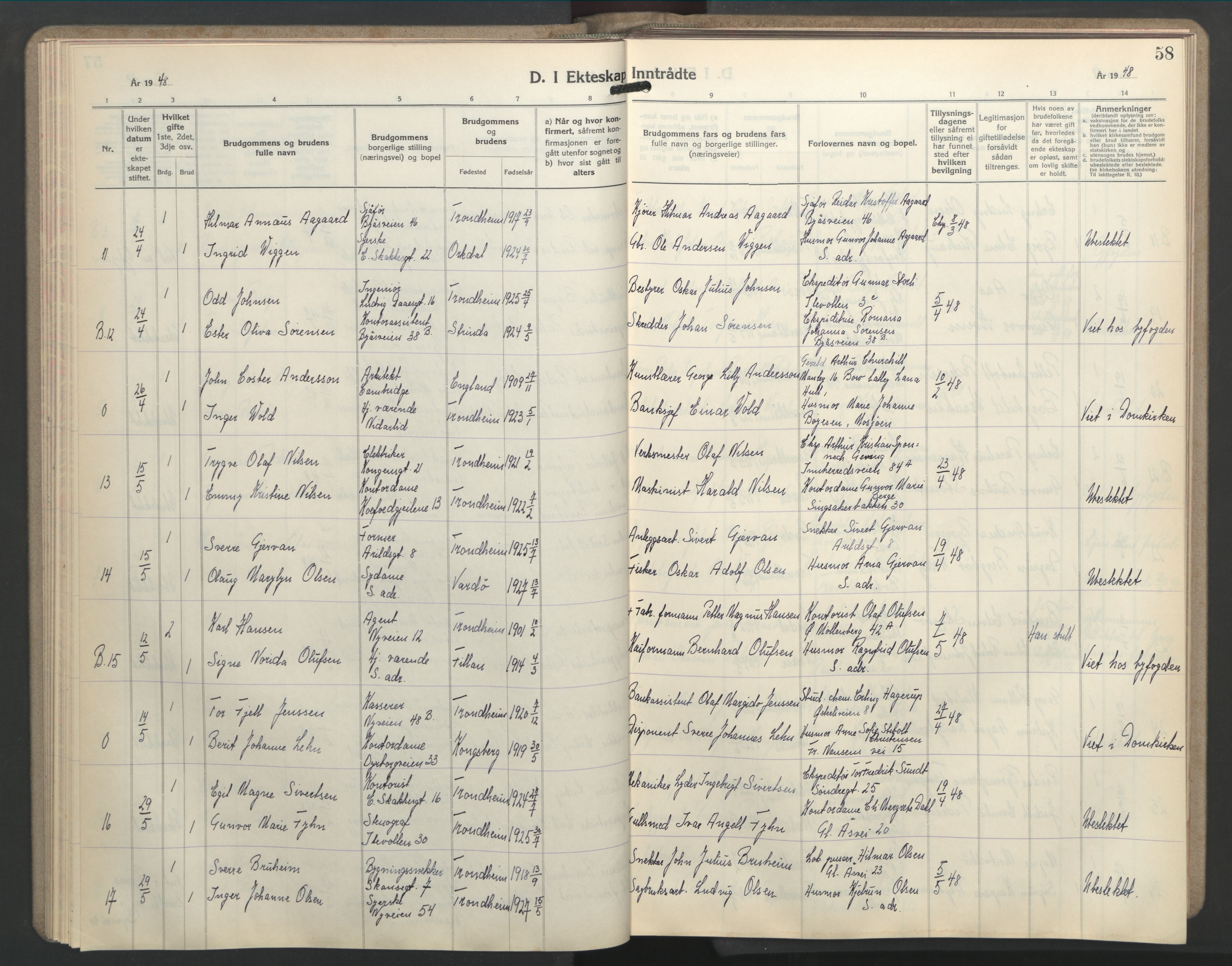 Ministerialprotokoller, klokkerbøker og fødselsregistre - Sør-Trøndelag, AV/SAT-A-1456/603/L0177: Klokkerbok nr. 603C05, 1941-1952, s. 58