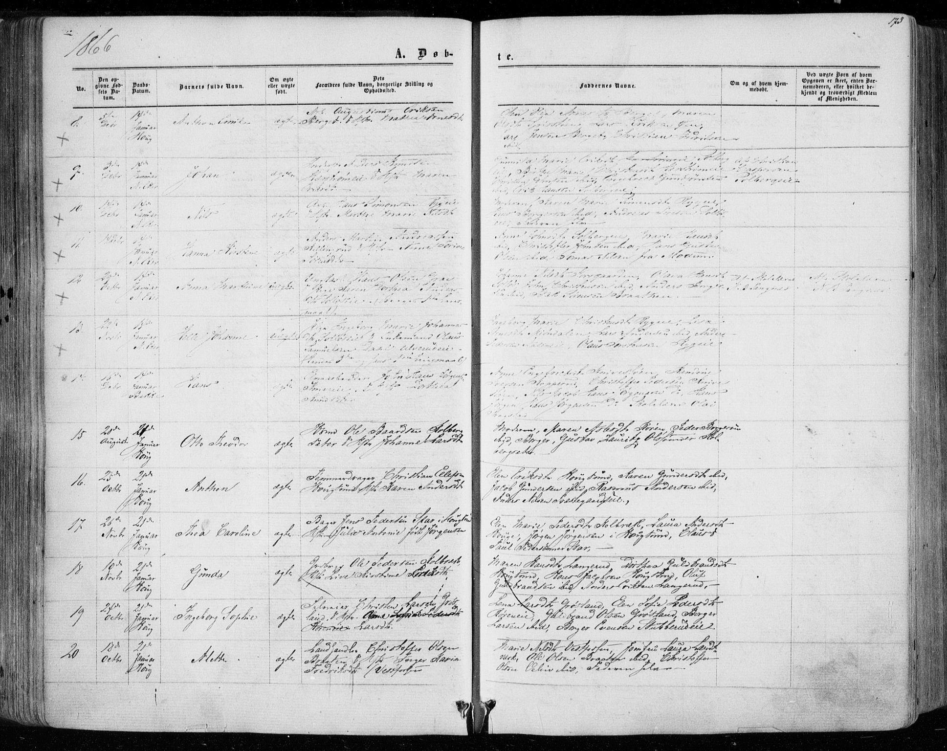 Eiker kirkebøker, AV/SAKO-A-4/F/Fa/L0016: Ministerialbok nr. I 16, 1860-1868, s. 173