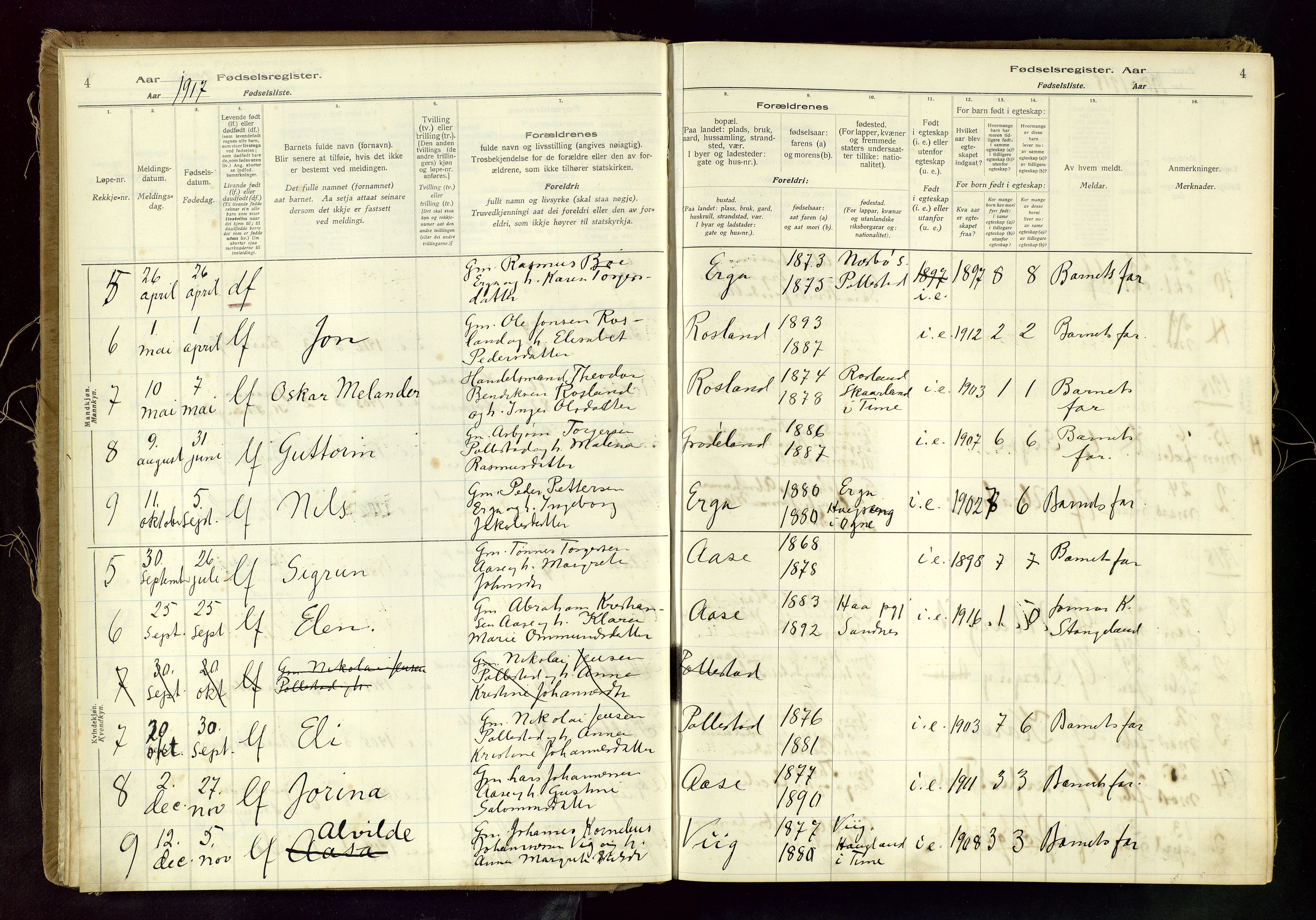 Klepp sokneprestkontor, AV/SAST-A-101803/001/704BAC/L0001: Fødselsregister nr. 1, 1916-1982, s. 4