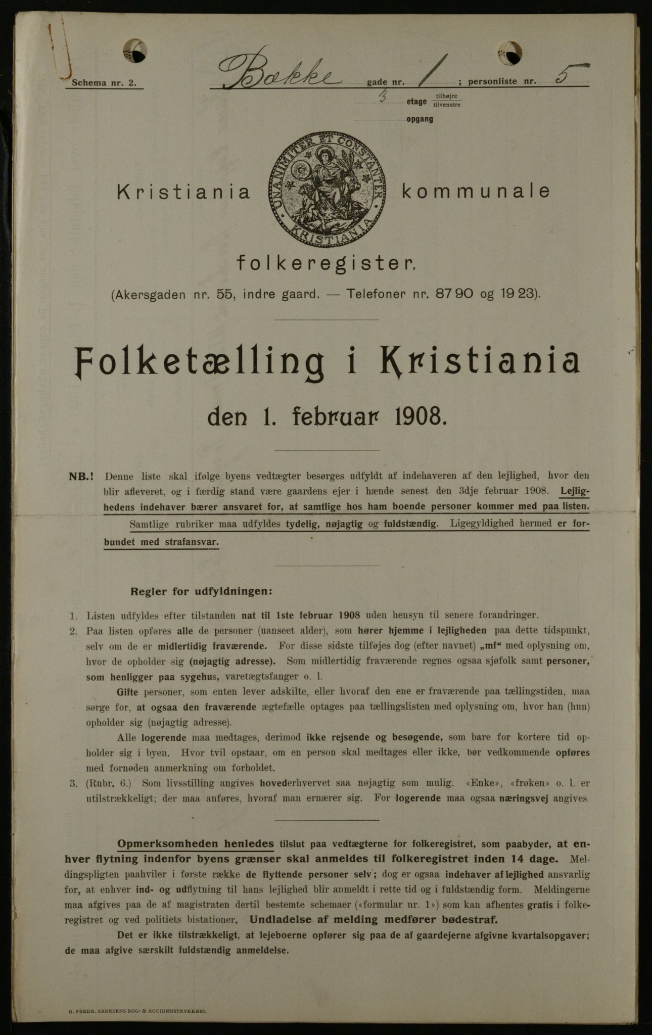 OBA, Kommunal folketelling 1.2.1908 for Kristiania kjøpstad, 1908, s. 3452