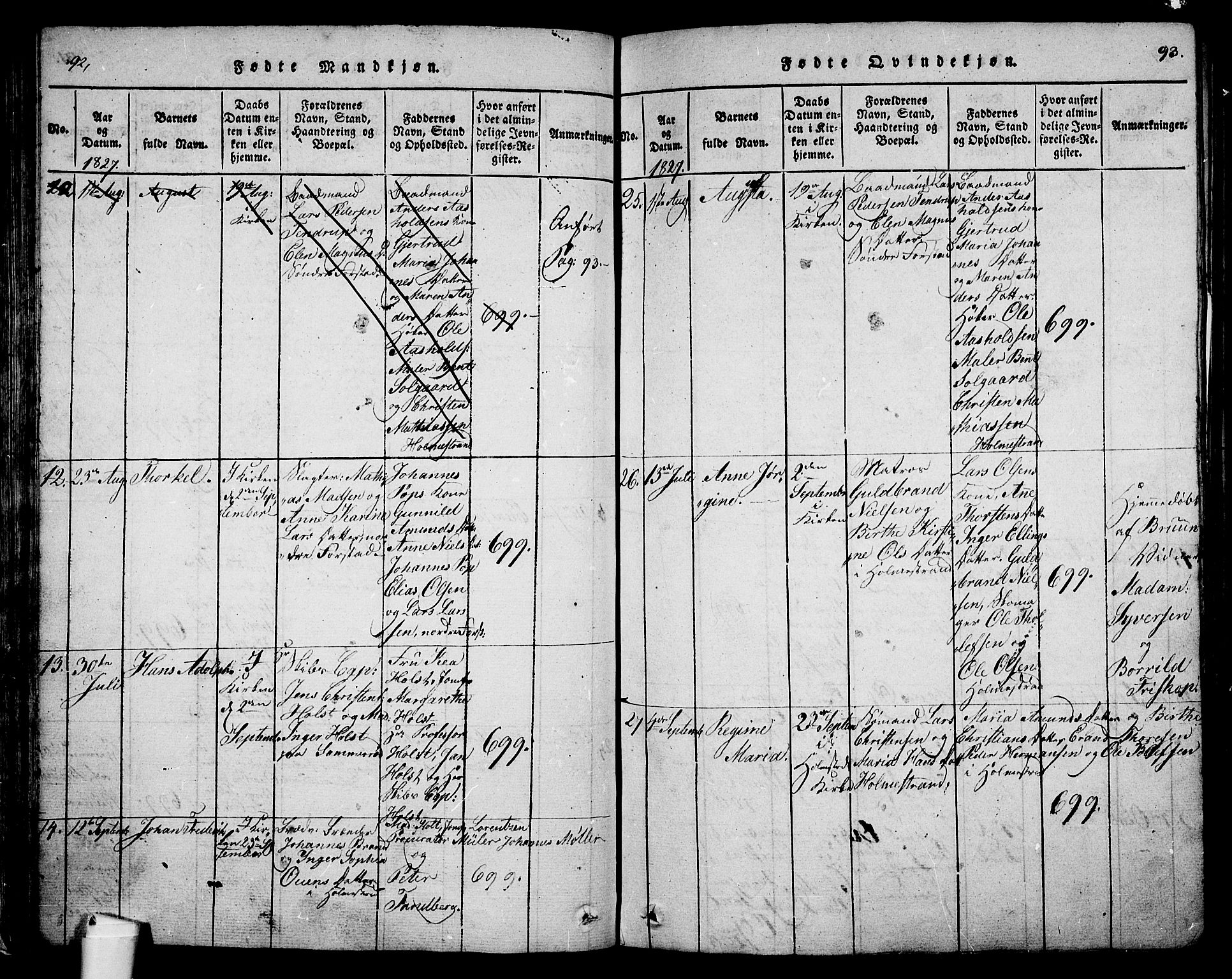 Holmestrand kirkebøker, AV/SAKO-A-346/G/Ga/L0001: Klokkerbok nr. 1, 1814-1848, s. 92-93