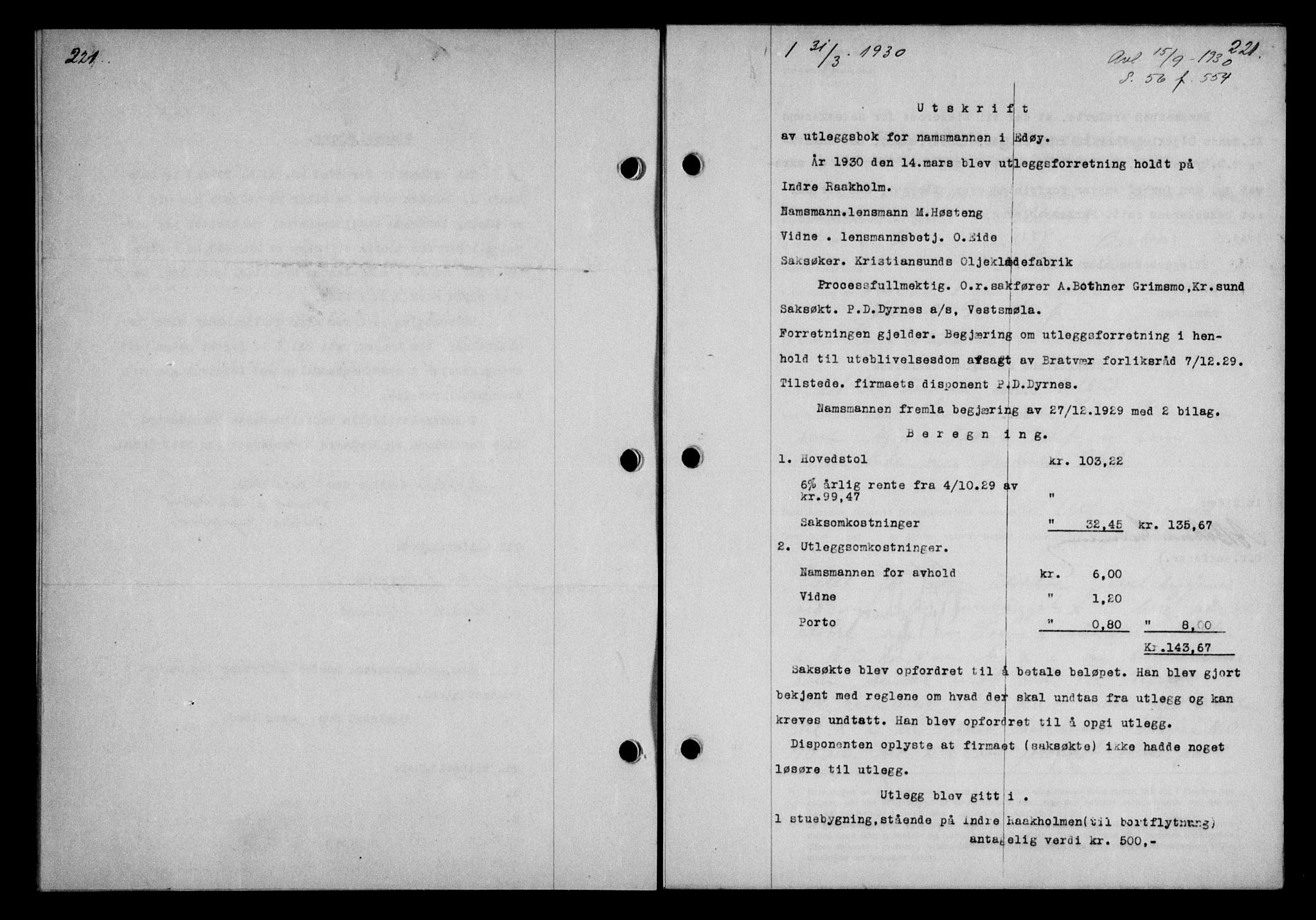 Nordmøre sorenskriveri, AV/SAT-A-4132/1/2/2Ca/L0069: Pantebok nr. 59, 1930-1930, Tingl.dato: 31.03.1930