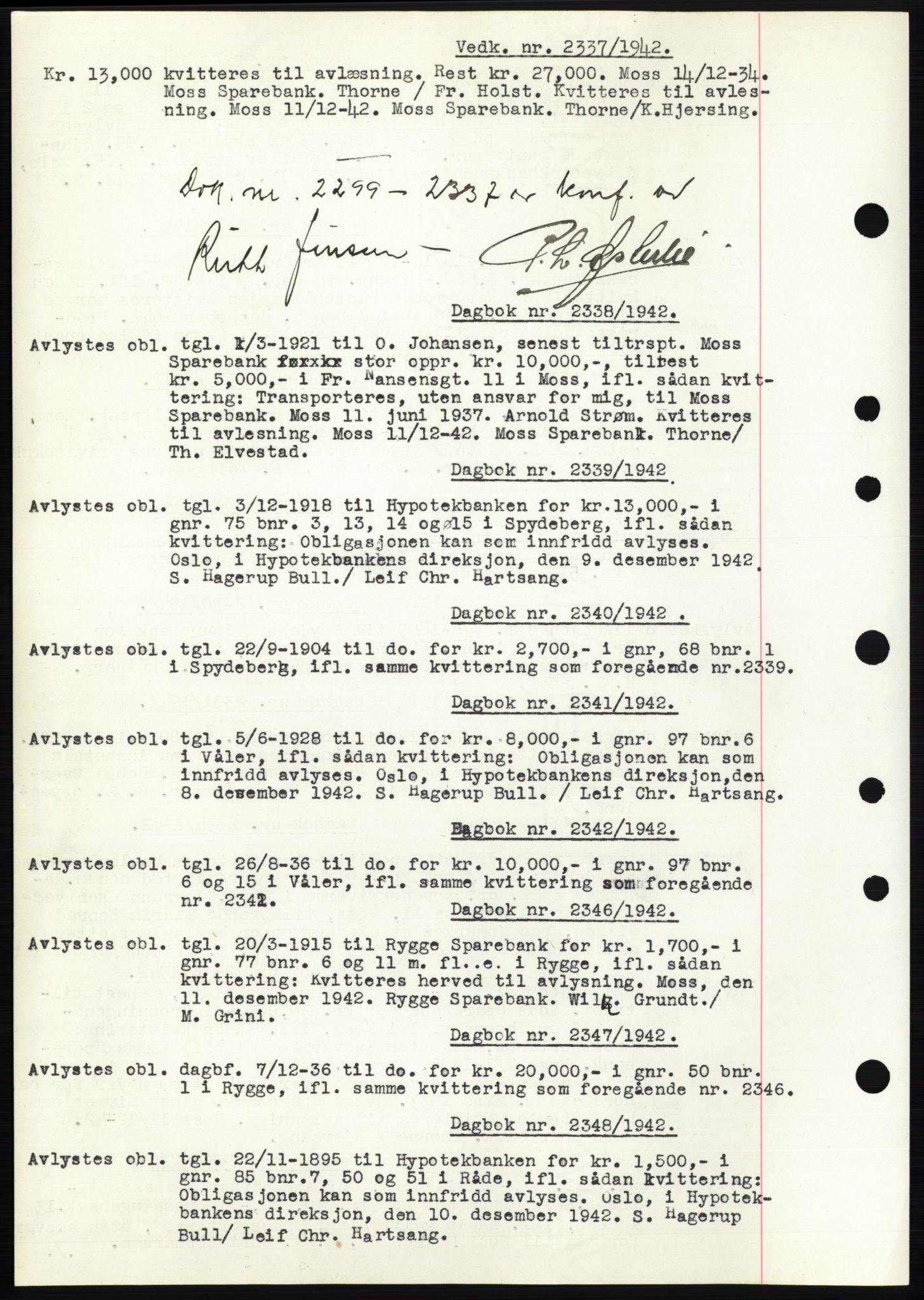 Moss sorenskriveri, SAO/A-10168: Pantebok nr. C10, 1938-1950, Dagboknr: 2337/1942