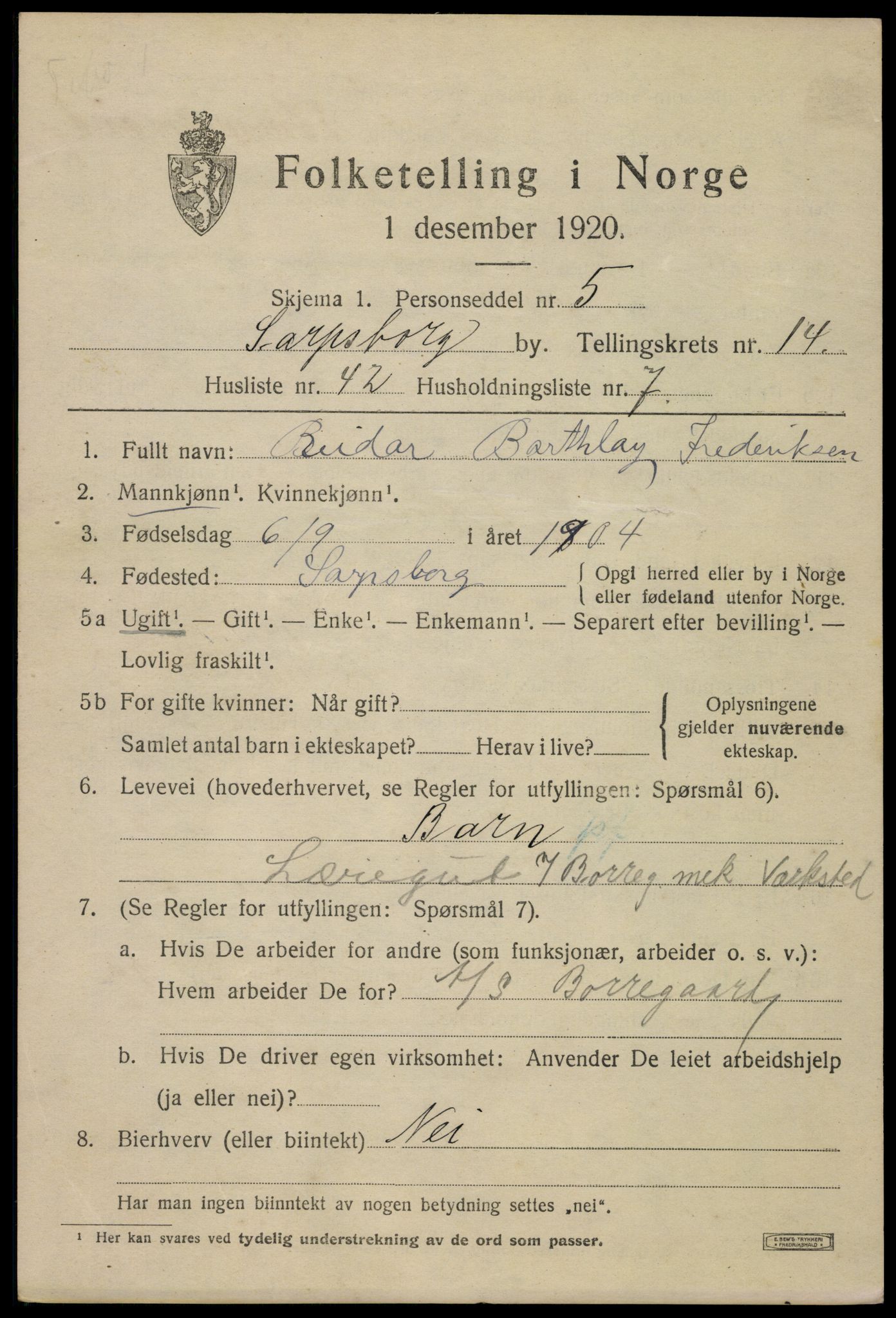 SAO, Folketelling 1920 for 0102 Sarpsborg kjøpstad, 1920, s. 29456