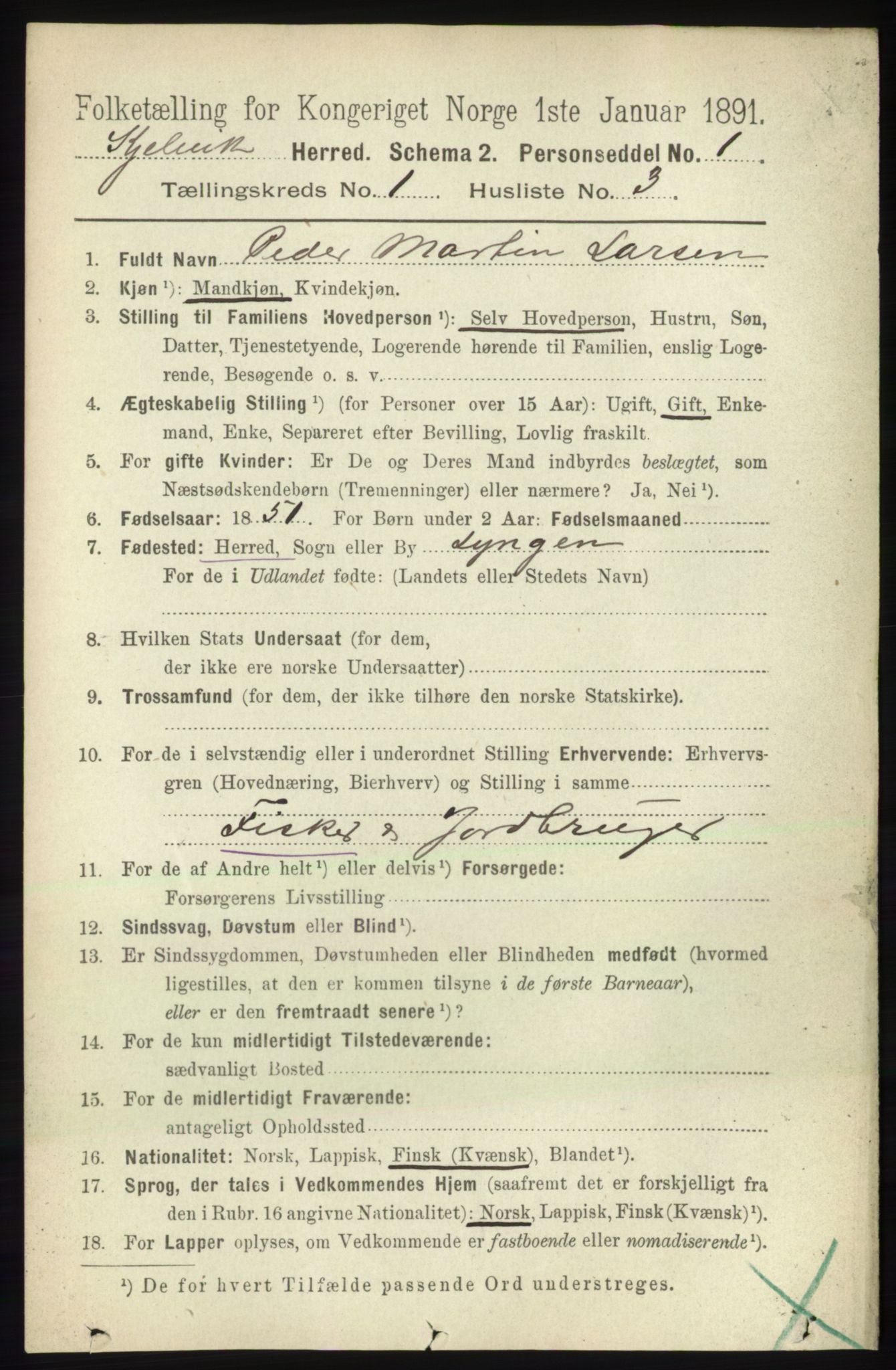 RA, Folketelling 1891 for 2019 Kjelvik herred, 1891, s. 50